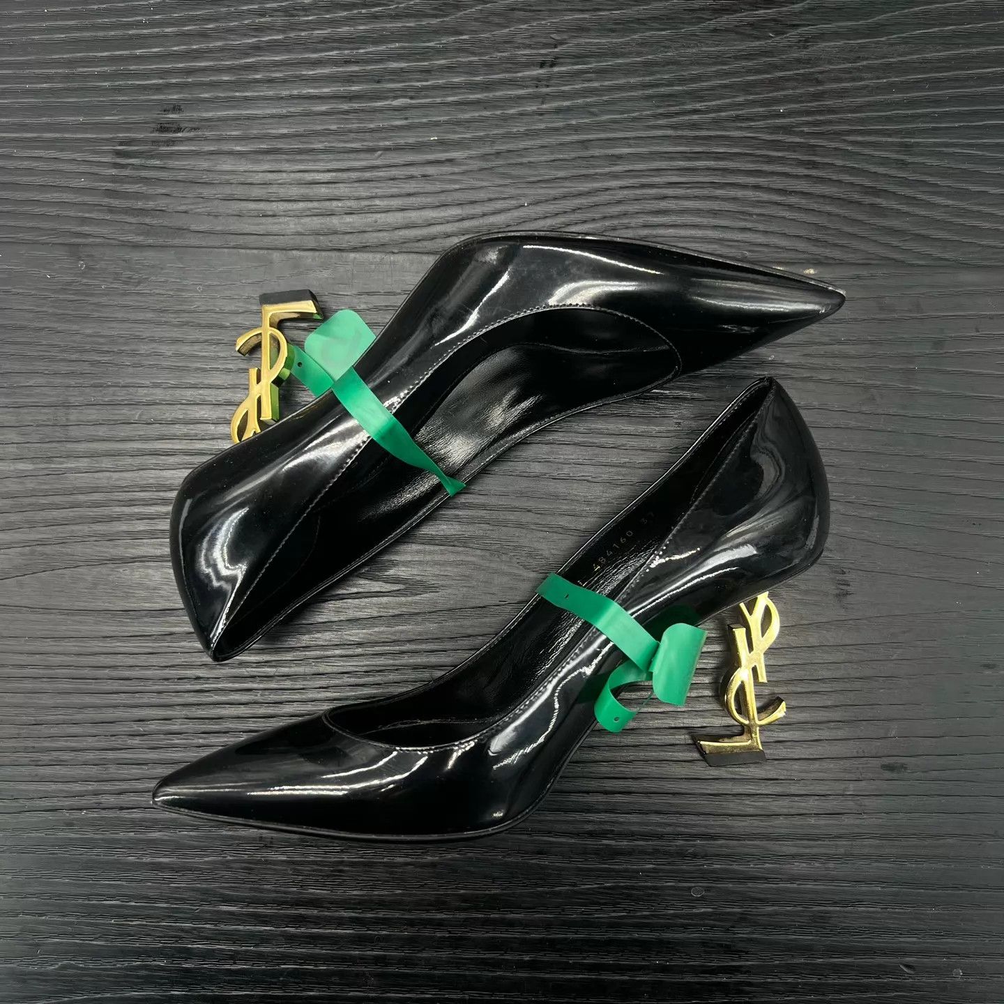 Saint Laurent Paris SAINT LAURENT Opyum Patent Black Gold Heels 37 Box Worn Size US 6.5 / IT 36.5 - 2 Thumbnail