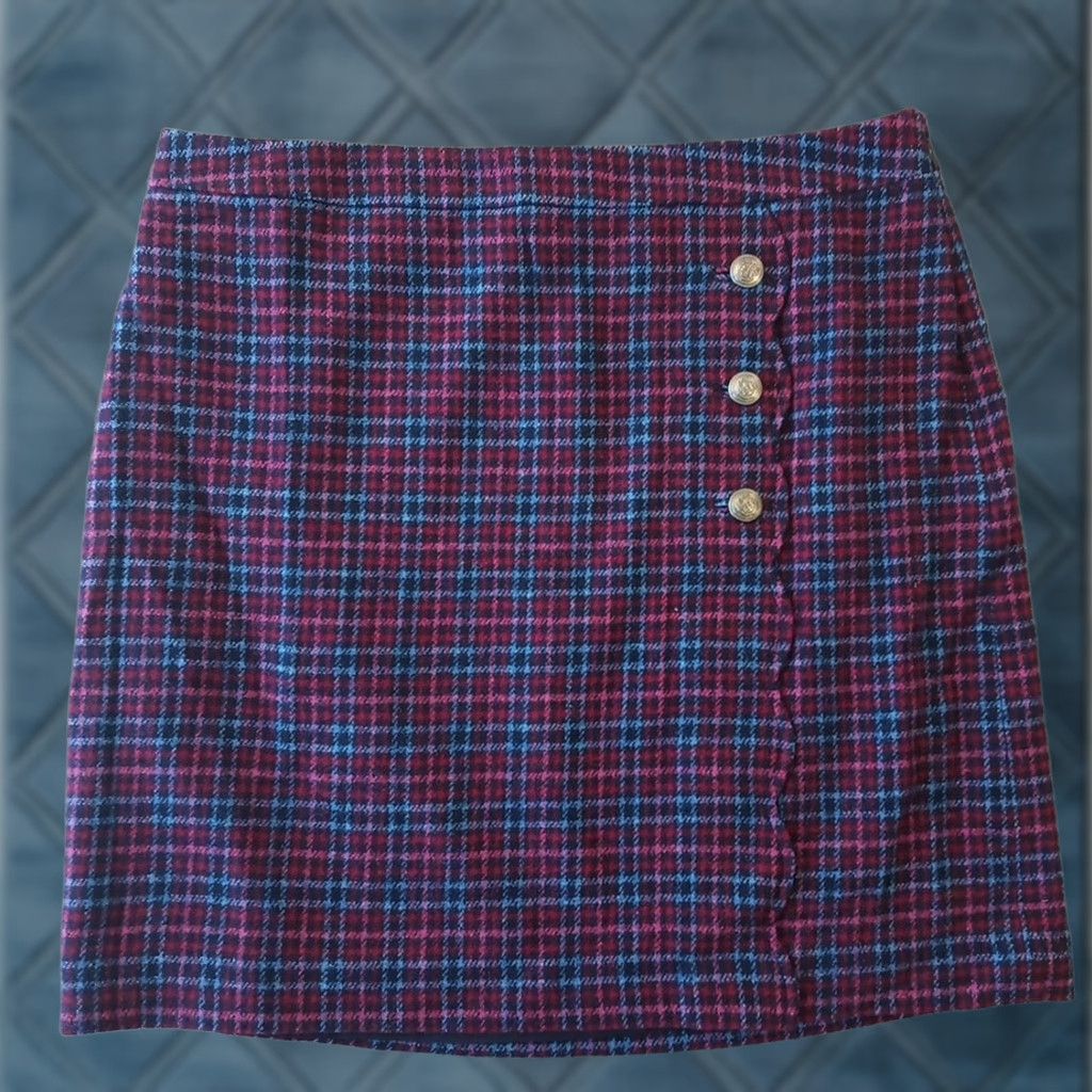 Talbots Talbots Skirt Petites 16P Purple Plaid Short Tweed Lined Button Accent Women Pencil (Dry Clean) Size 38" / US 16 / IT 52 - 1 Thumbnail