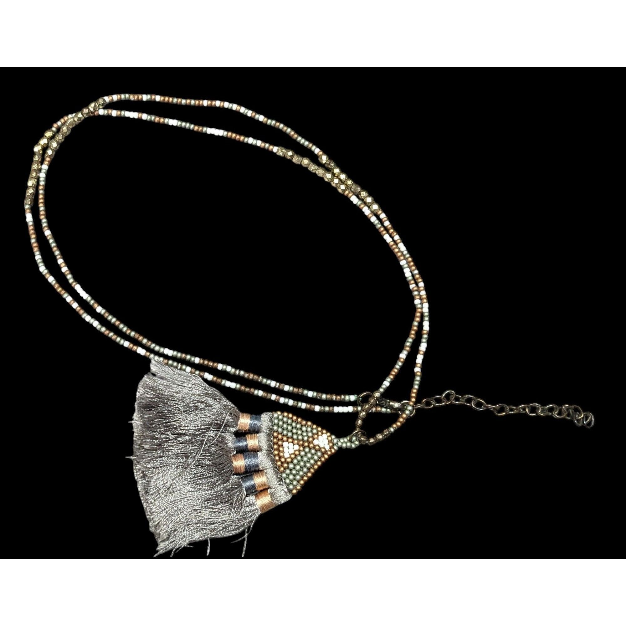 Other Handmade Boho Grey And Gold Tone Glass Beaded Thread Tassel Size ONE SIZE - 1 Thumbnail