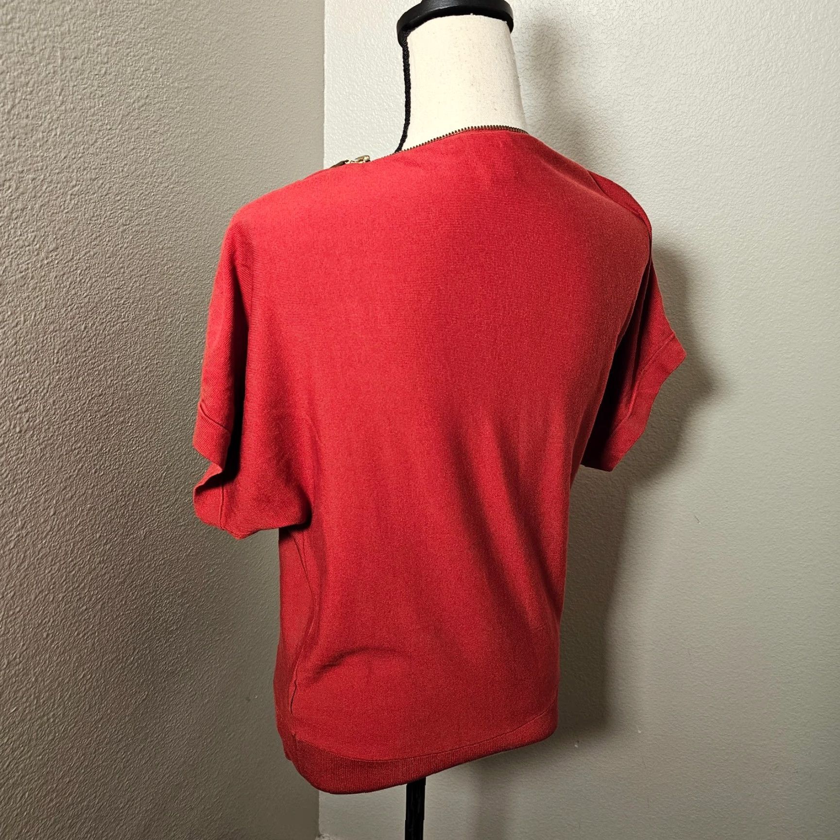 Vintage AUGUST SILK Women's Blouse Size L 3/4 Sleeve Zip Round Neck Solid Blue Casual Regular Fit Size L / US 10 / IT 46 - 3 Thumbnail