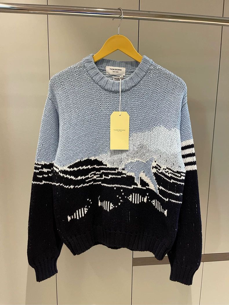 Thom Browne Thom browne Light blue and navy blue classic four-striped d Size US M / EU 48-50 / 2 - 1 Thumbnail