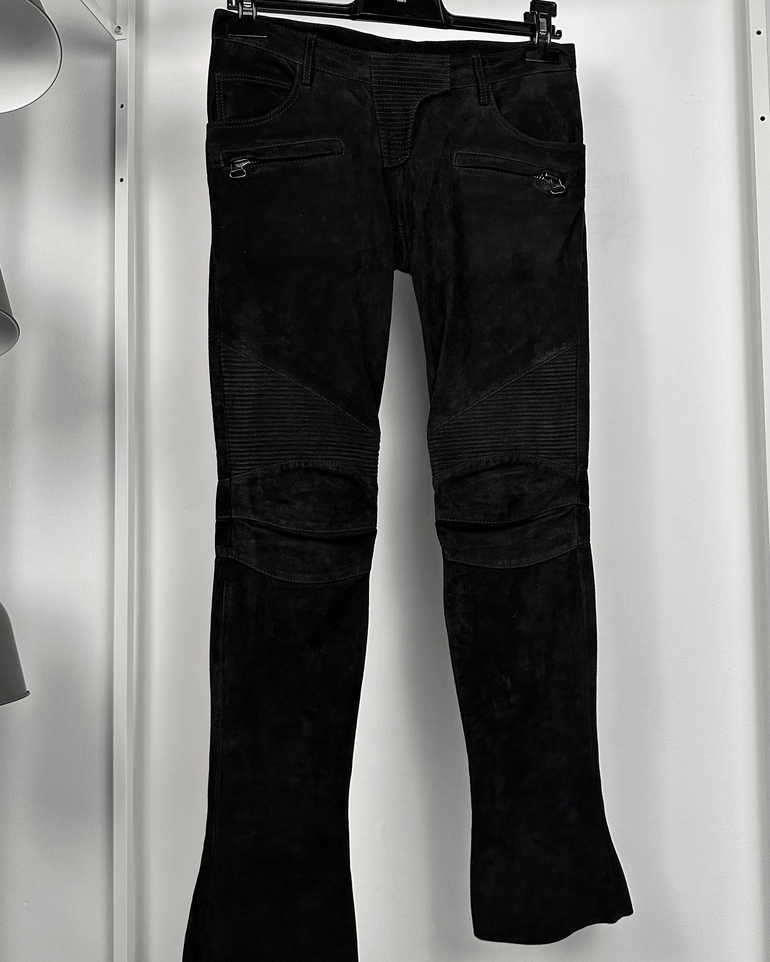 Balmain Balmain Suede Leather Flared Bootcut Biker Jeans Size US 27 - 3 Thumbnail
