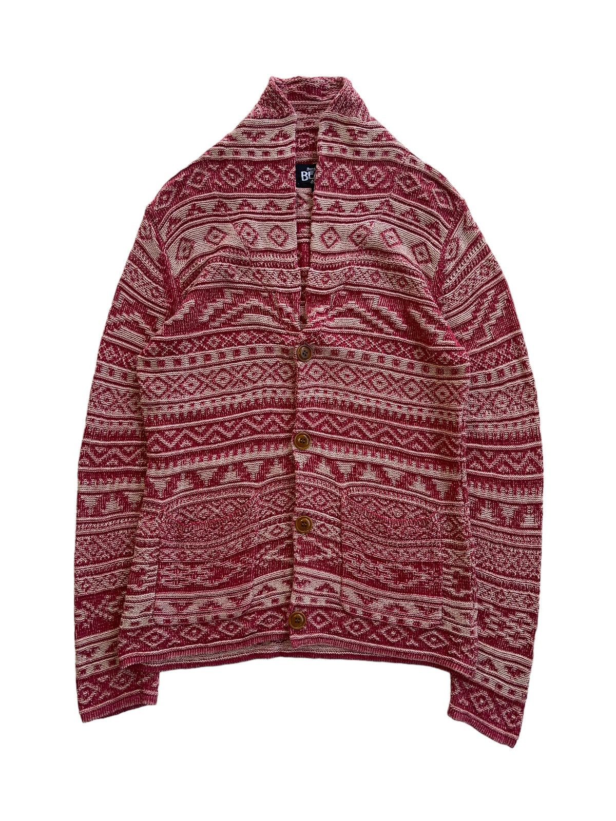 image of Beams Plus x Coloured Cable Knit Sweater Beams Aztec Native Cable Knit Cardigan Japan in Reds (Size