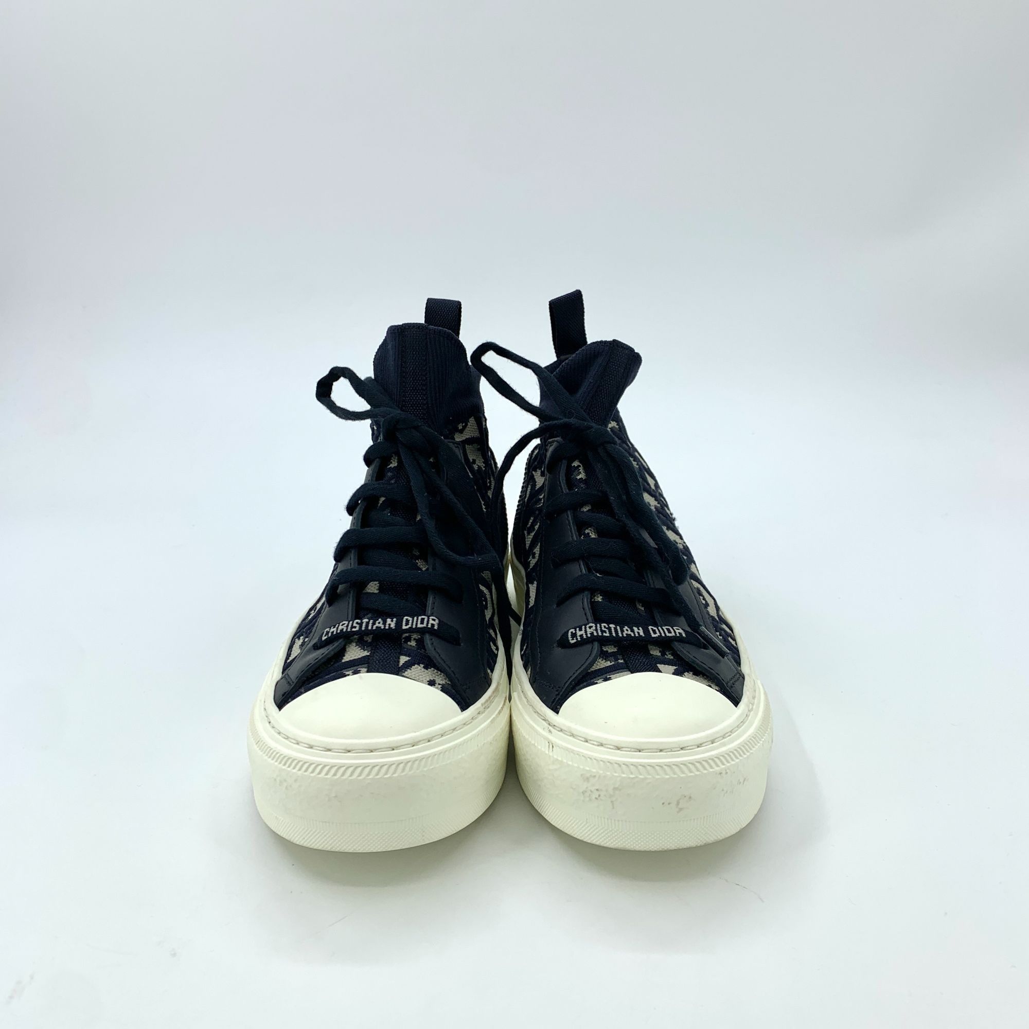 Dior Christian Dior Oblique High-Top Sneakers Navy & White Monogr Size US 5 / IT 35 - 3 Thumbnail
