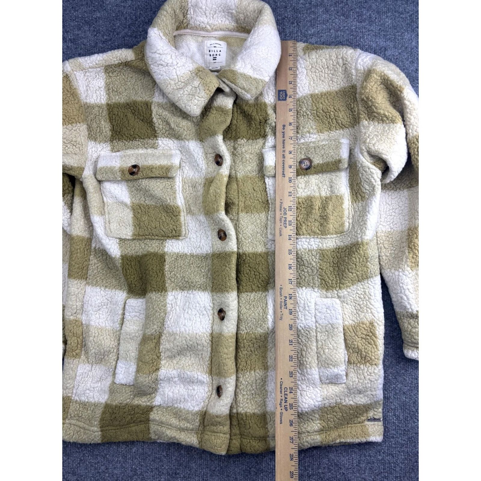Billabong VINTAGE Billabong Jacket Womens XL Tan White Plaid Sherpa Fleece Shacket Size XL / US 12-14 / IT 48-50 - 3 Thumbnail