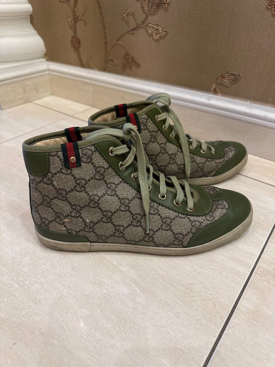 Gucci Gucci Green Leather Brown/Beige GG Supreme Sneakers Size US 6.5 / IT 36.5 - 1 Thumbnail