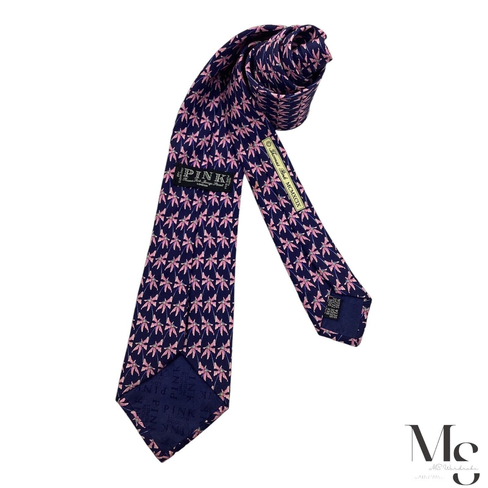 Thomas Pink PINK THOMAS PINK Blue & Pink Floral Silk Tie Made In England Size ONE SIZE - 2 Thumbnail