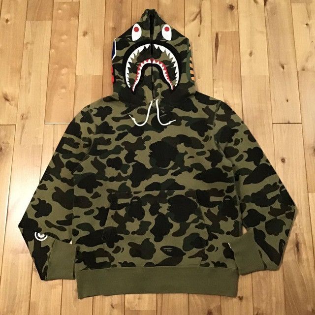 Bape BAPE Shark pullover hoodie 1st camo green a bathing ape Size US M / EU 48-50 / 2 - 1 Thumbnail