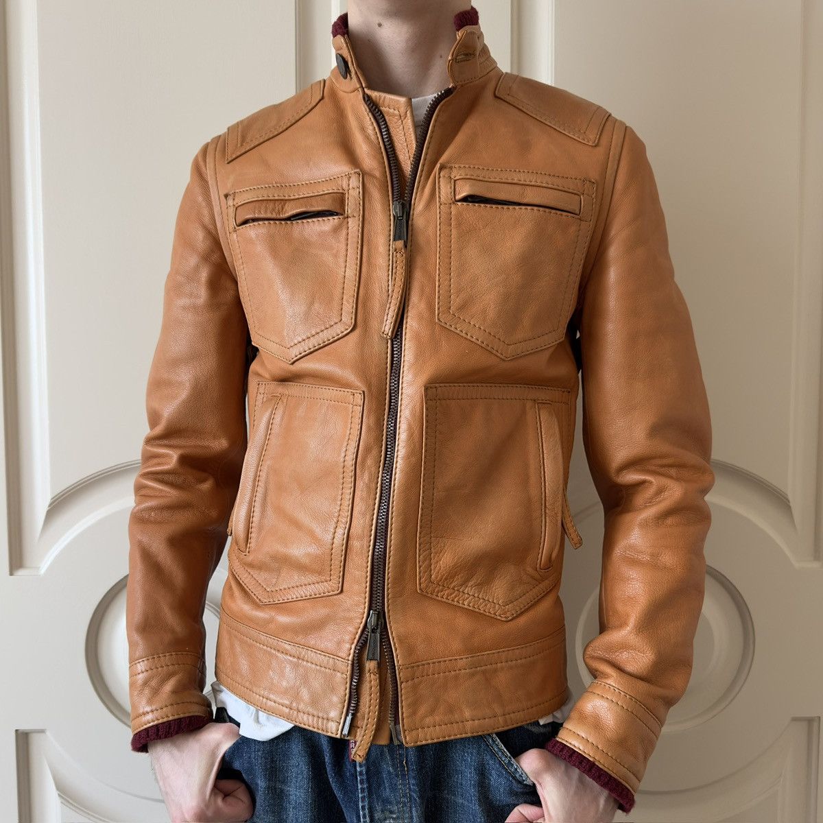 Dsquared2 Dsquared2 F/W 2005 Orange Cafe Racer Leather Jacket Size US M / EU 48-50 / 2 - 1 Thumbnail