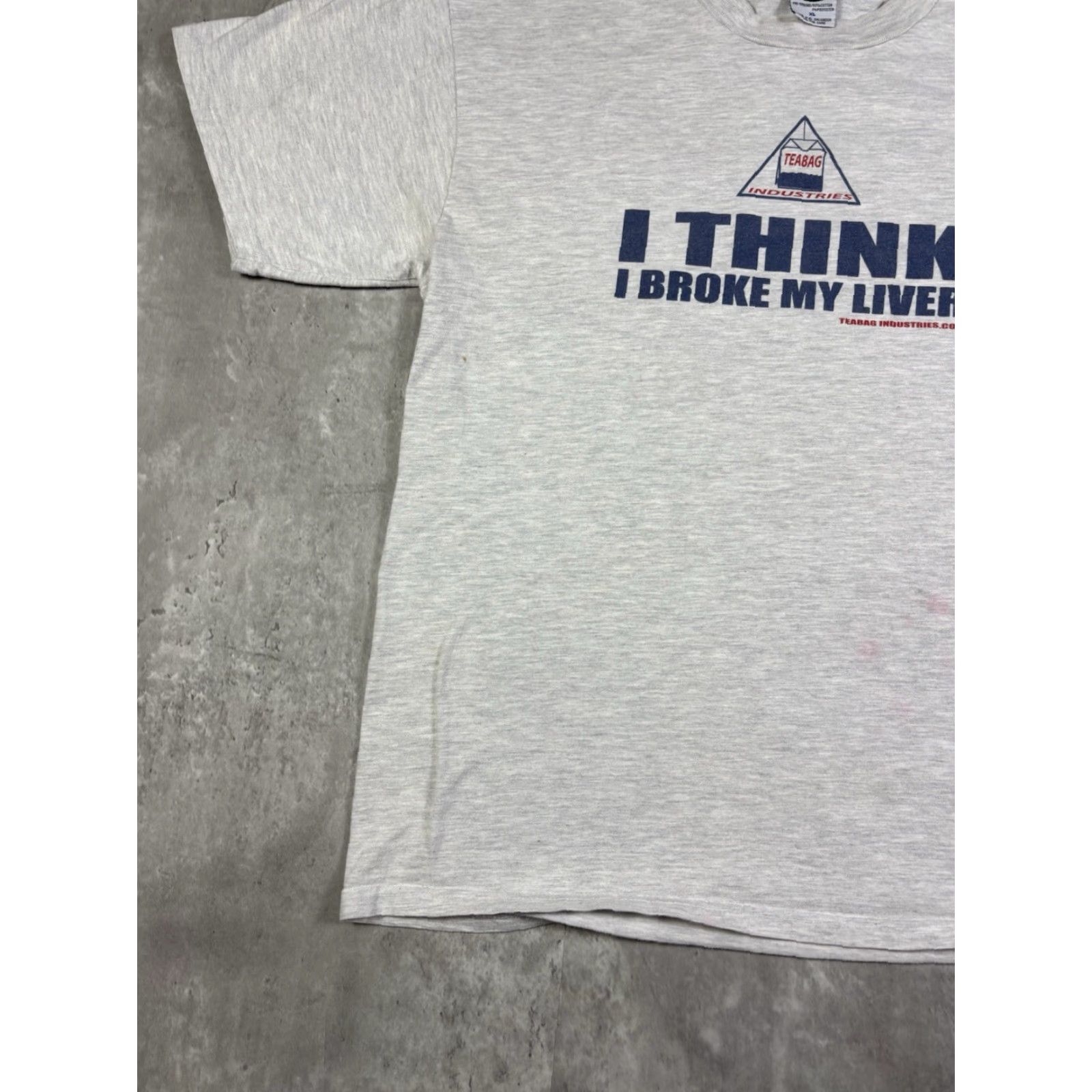Industrie VINTAGE 90s Teabag Industries I Think I Broke My Liver Funny T Shirt XL Gray Cotton Crew Neck Short Sleeve Men’s Cygnus Graphic Print Size US XL / EU 56 / 4 - 4 Thumbnail