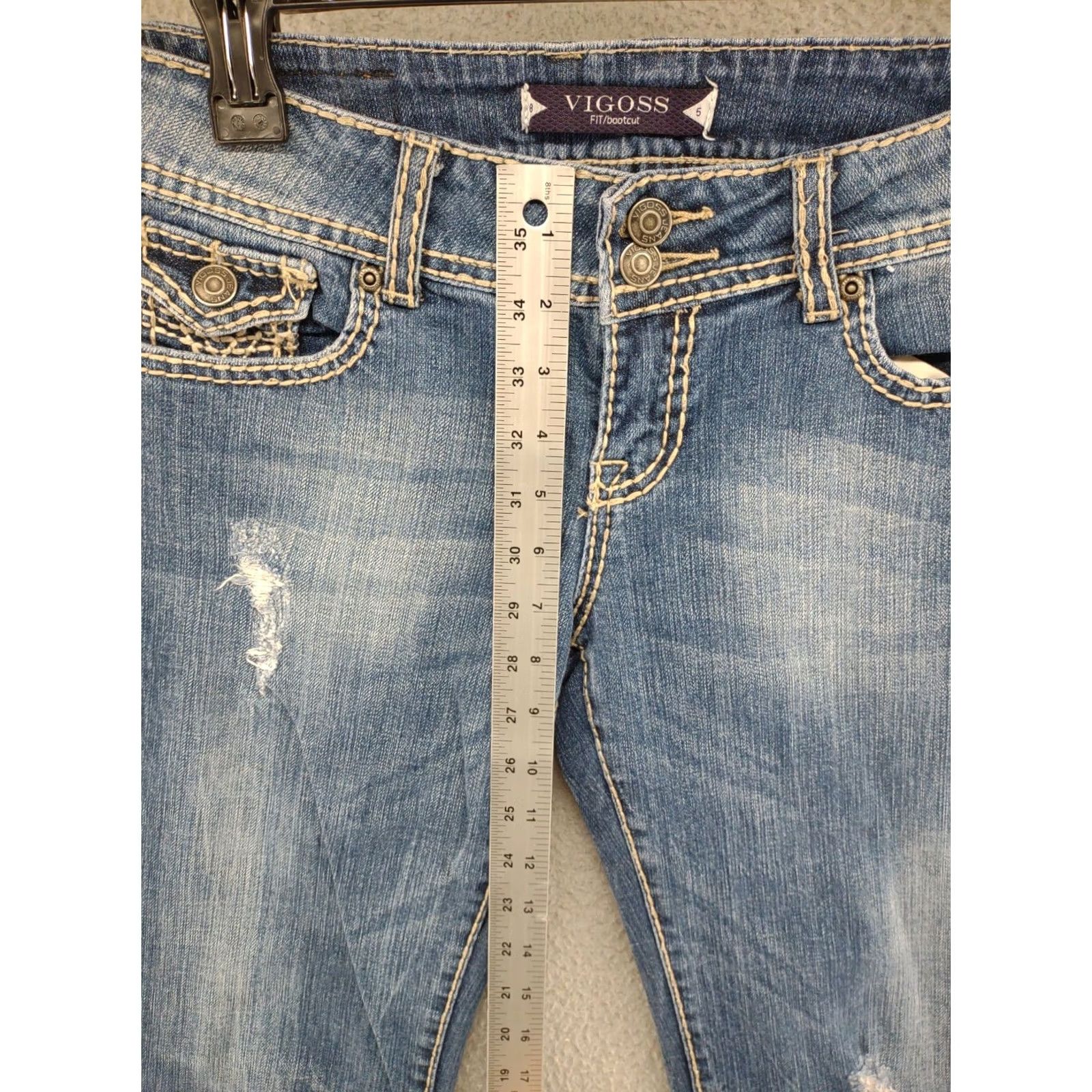 Vintage VIGOSS Bootcut Jeans Flap Pocket Embroidered Thick Stitch Size 5 Blue Womens Jeans Size 27" / US 4 / IT 40 - 7 Thumbnail