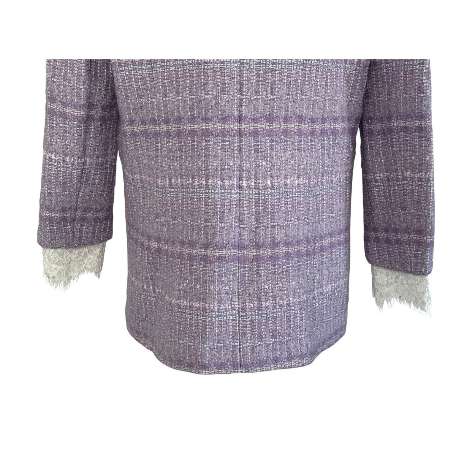 Other MARIE ELIE Lavender Tweed Wool Lace Designer Blazer Metallic Size L / US 10 / IT 46 - 9 Thumbnail