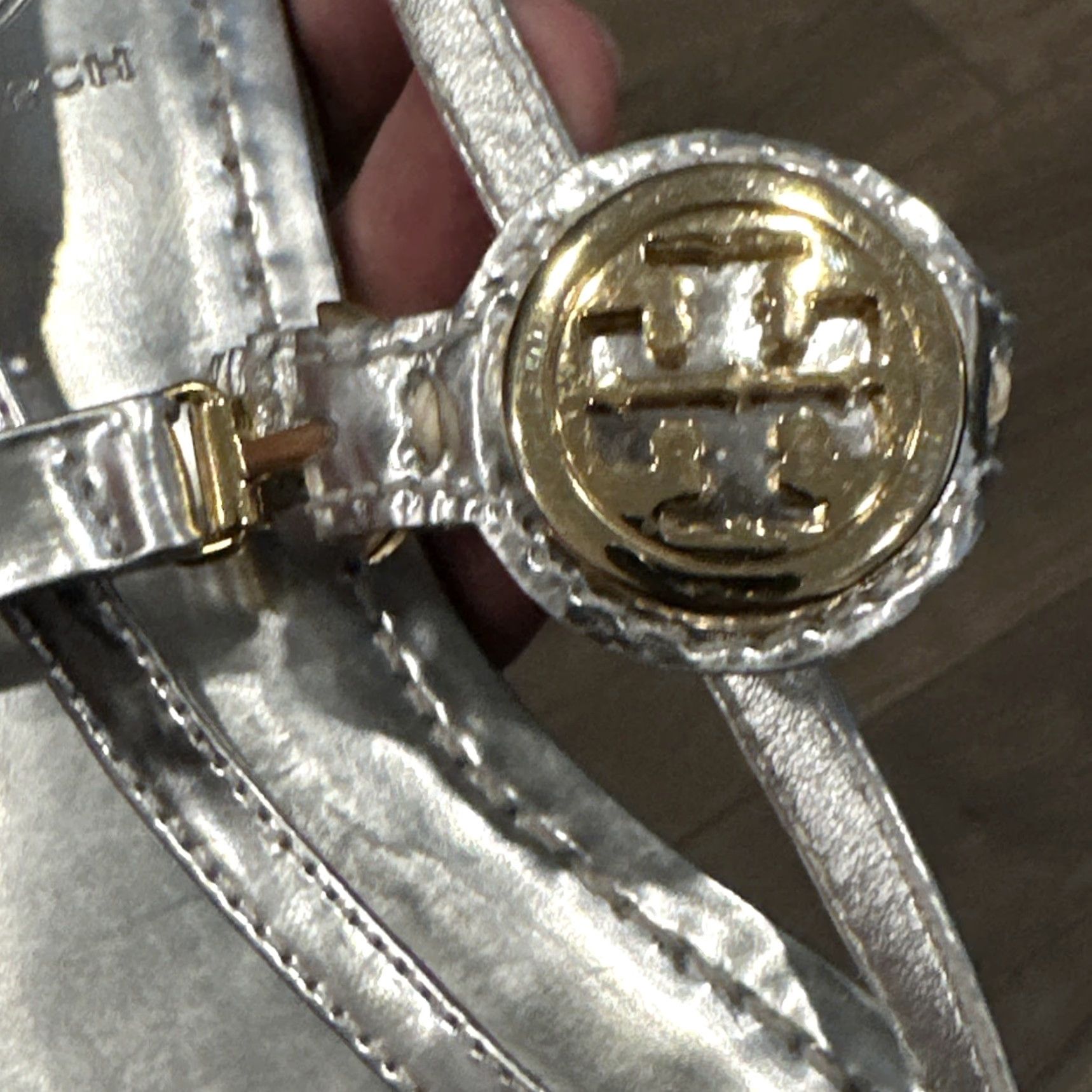Tory Burch TORY BURCH ALI SILVER LEATHER THONG SANDALS FLAT WOMENS SIZE 5.5 M Size US 5.5 / IT 35.5 - 2 Thumbnail