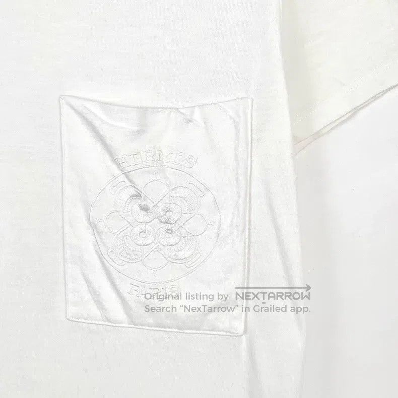 Hermes Hermes Pocket Logo Embroidered Round Neck White Cotton Sho Size XXS / US 00 / IT 34 - 4 Thumbnail