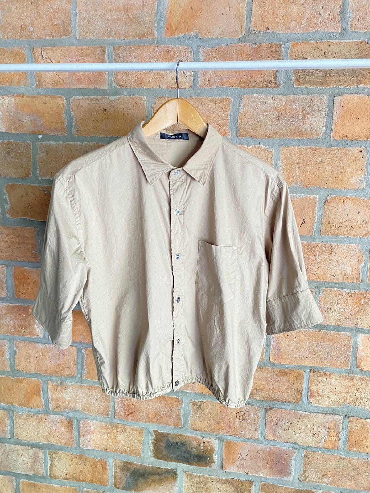 Zucca Zucca Brown Puff Sleeve Button-Front Shirt with Ruched Hem Size M / US 6-8 / IT 42-44 - 14 Thumbnail
