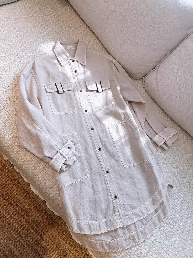 Brunello Cucinelli Brunello Cucinelli Pearl Decorated Shirt Collar Linen Maxi Size XXS / US 00 / IT 34 - 1 Thumbnail