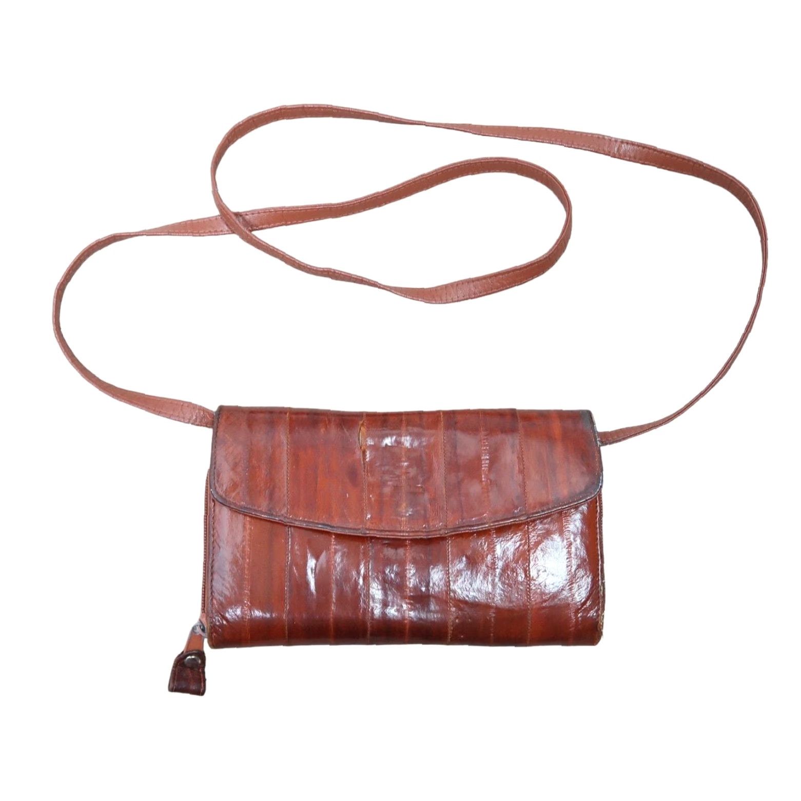 Lee VINTAGE Lee Sands Wallet Purse Crossbody Chain Strap Brown Eel Skin Bohemian Women 70s Size ONE SIZE - 2 Thumbnail