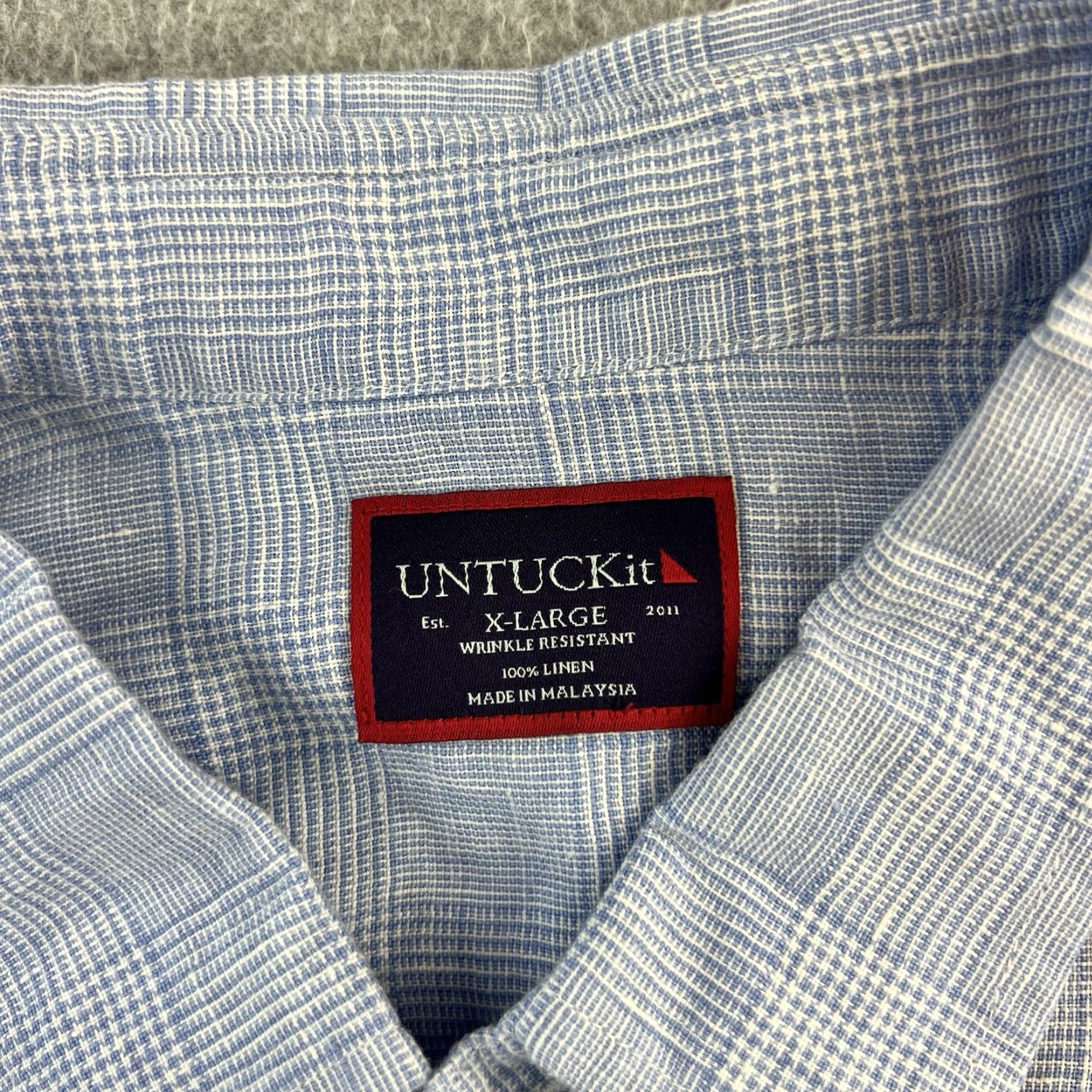 UNTUCKit UNTUCKit Shirt Mens XL Blue Check Long Sleeve Button Up 100% Linen Casual Adult Size US XL / EU 56 / 4 - 6 Thumbnail