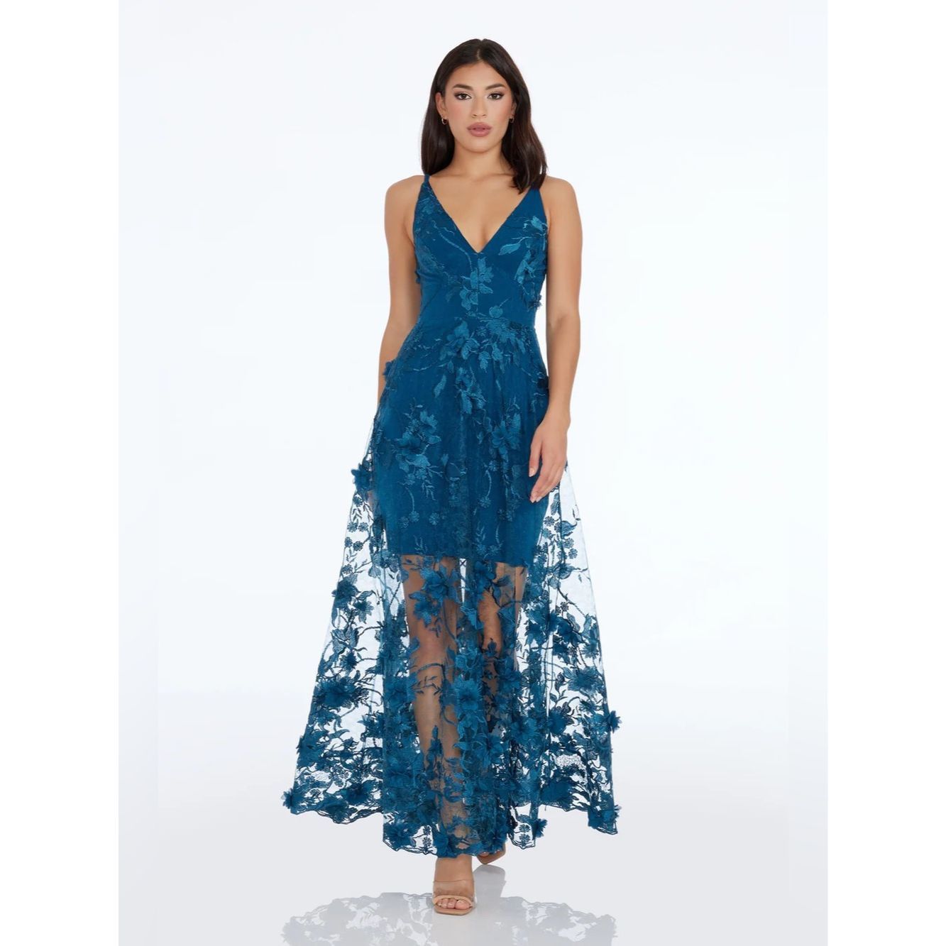 Dress the Population Dress the Population Sidney Gown Peacock Blue 3D Floral App Size M / US 6-8 / IT 42-44 - 2 Thumbnail