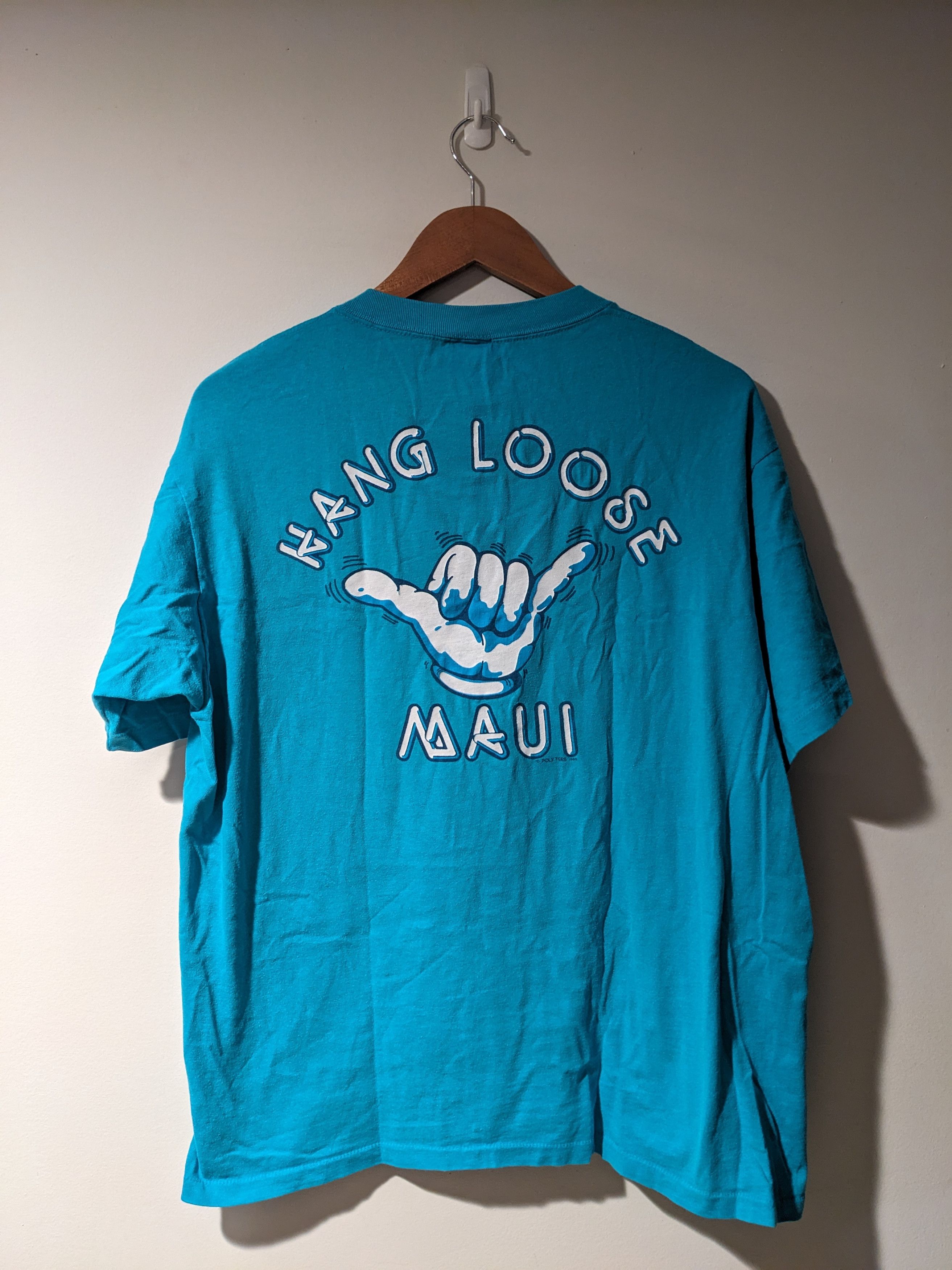 Designer × Vintage Vintage 90s Hang Loose Hawaii Maui Blue X-Large T-Shirt Size US XL / EU 56 / 4 - 1 Thumbnail