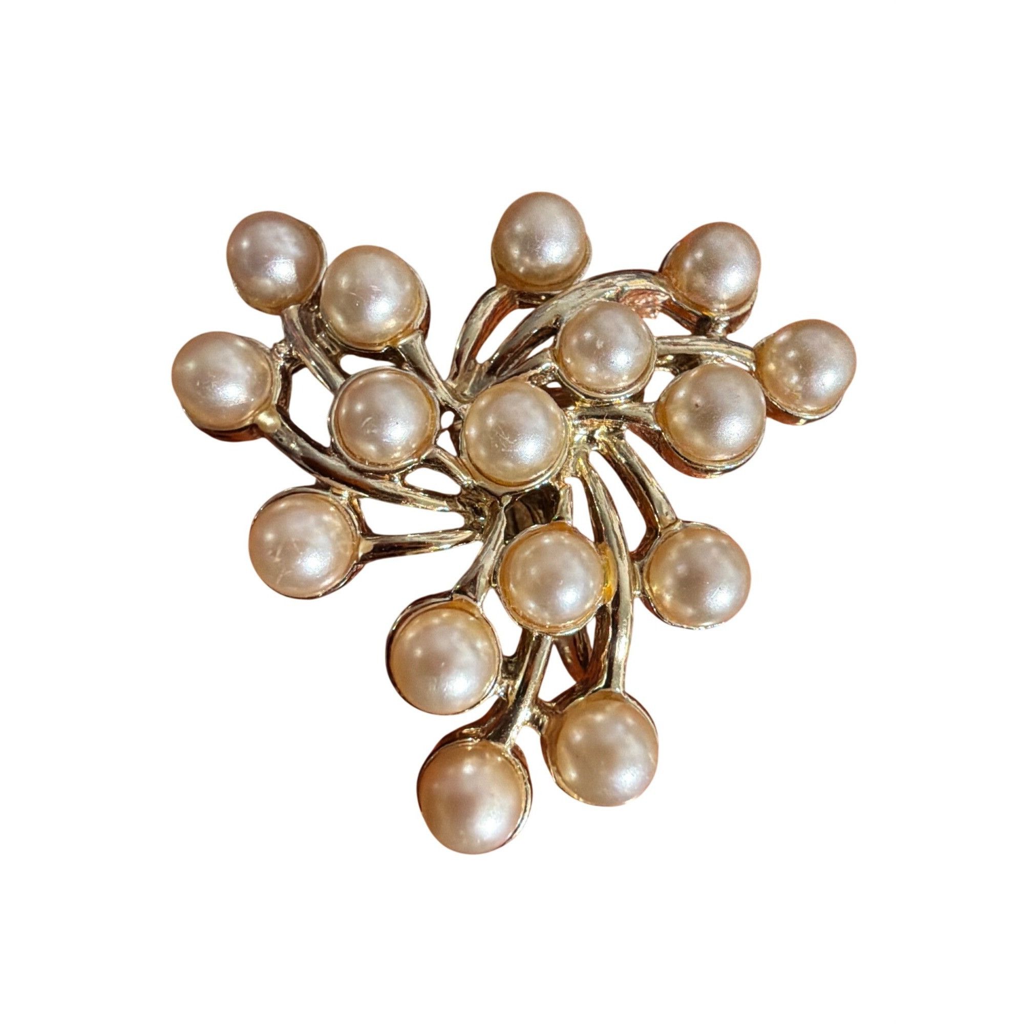 Other Vintage Emmons Gold Tone Clip On Earrings Faux Pearl Cluster Size ONE SIZE - 2 Thumbnail