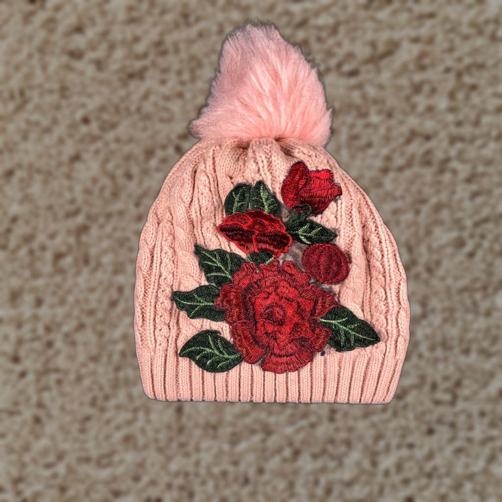 Pinko VINTAGE Floral Beanie Womens One Size Pink Acrylic Knit Outdoor Ski Casual Winter Size ONE SIZE - 1 Thumbnail