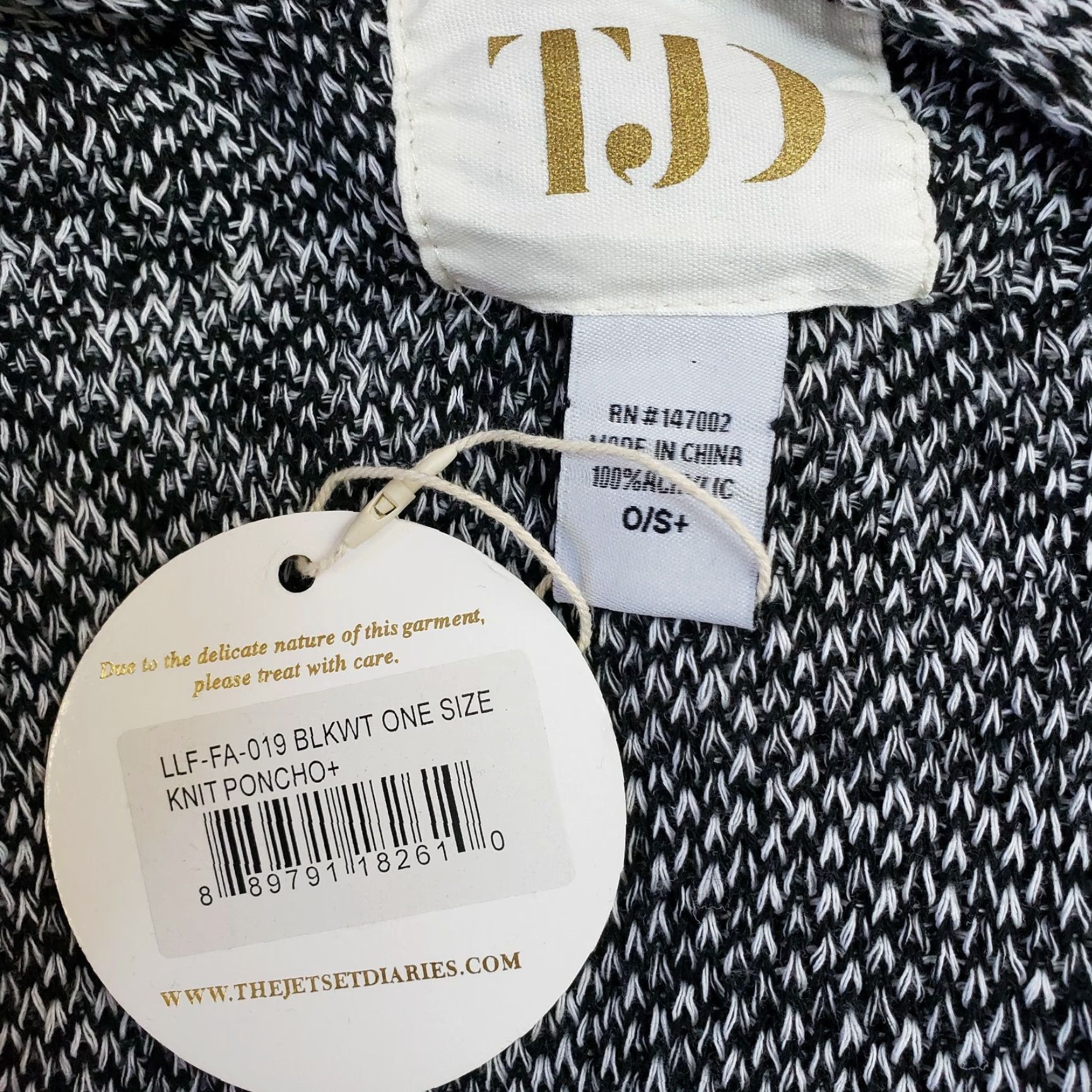 Vintage The Jetset Diaries TDJ Womens Knit Poncho Black White One Size Size ONE SIZE - 4 Thumbnail
