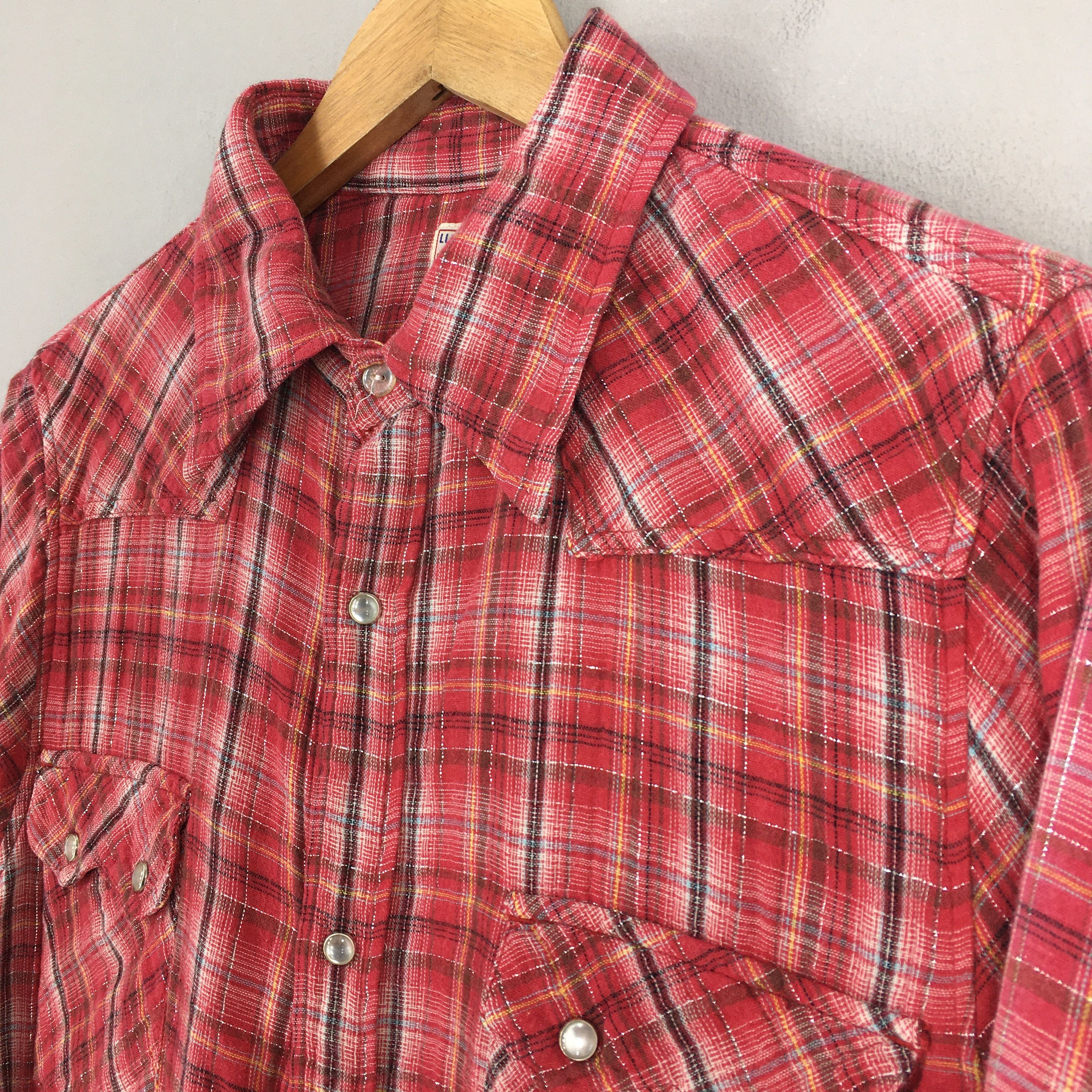 Vintage Vintage 80s Tartan Checkered Red Western Shirt Large Size US L / EU 52-54 / 3 - 3 Thumbnail