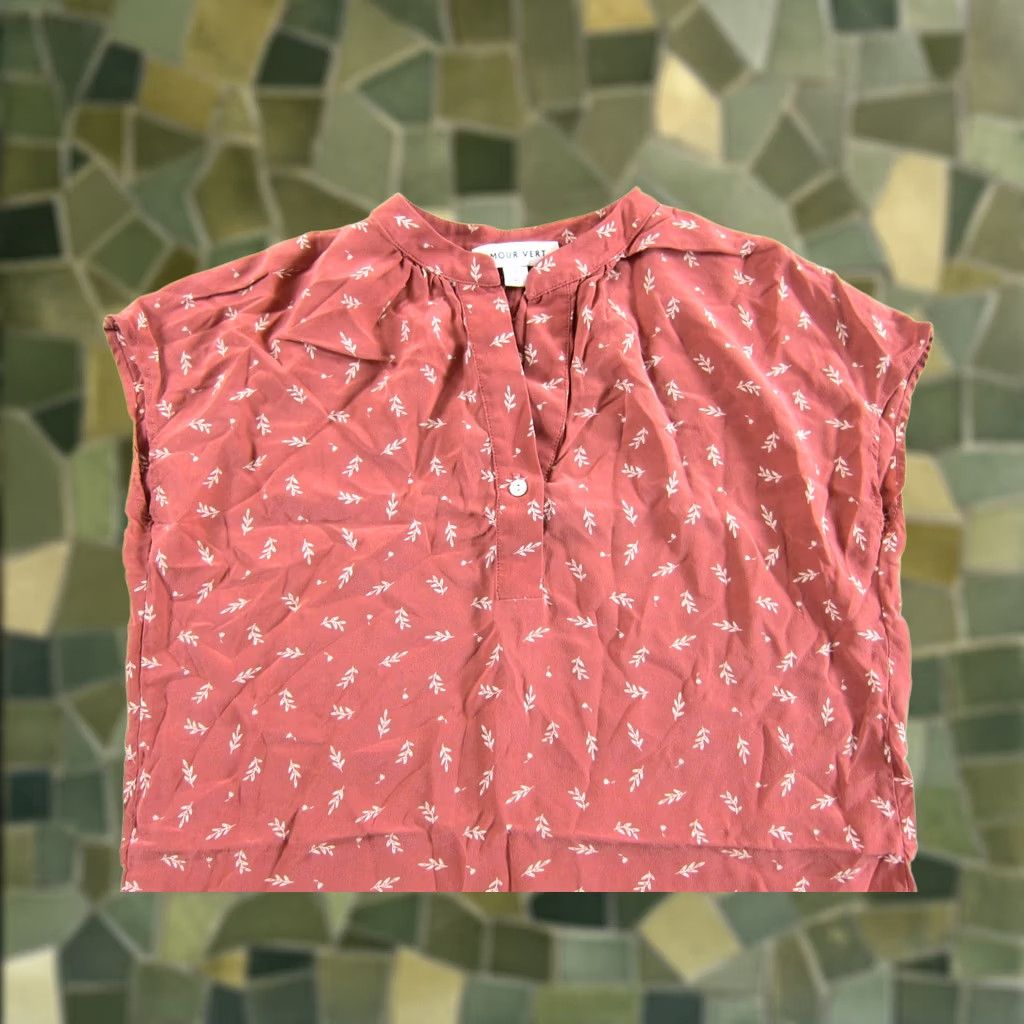 Vintage Amour Vert Tunic Dress XS Pink White Floral 100% Silk Short Sleeve V-Neck Size 26" / US 2 / IT 38 - 1 Thumbnail