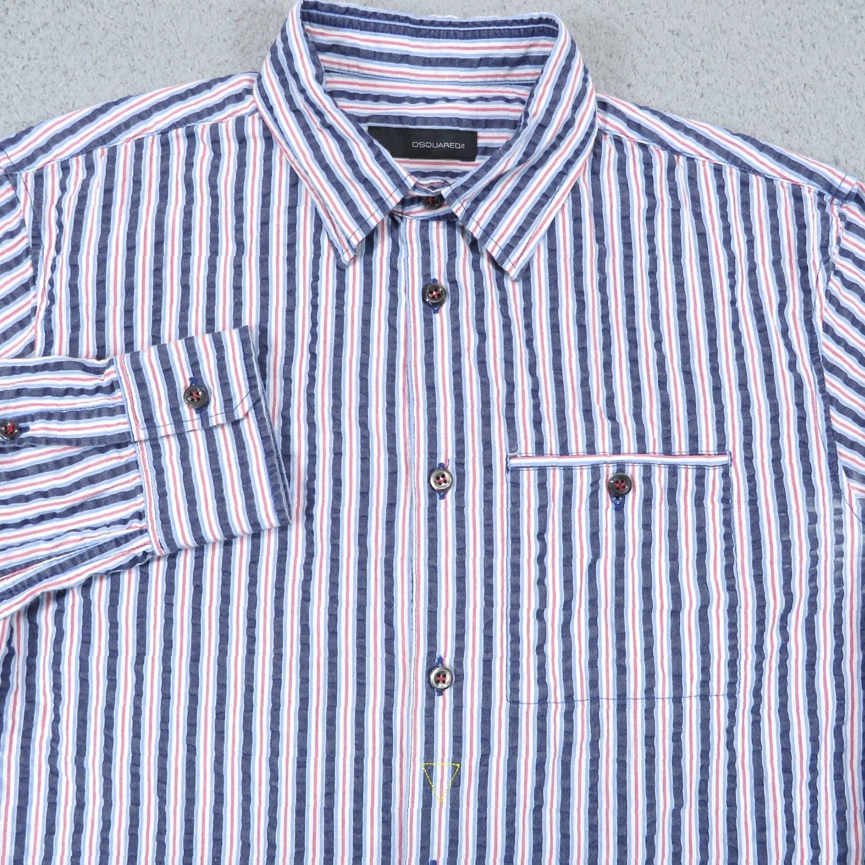 Dsquared2 Dsquared2 Shirt Mens 50 Large Blue Red White Seersucker Textured Button Luxury Size US L / EU 52-54 / 3 - 2 Thumbnail