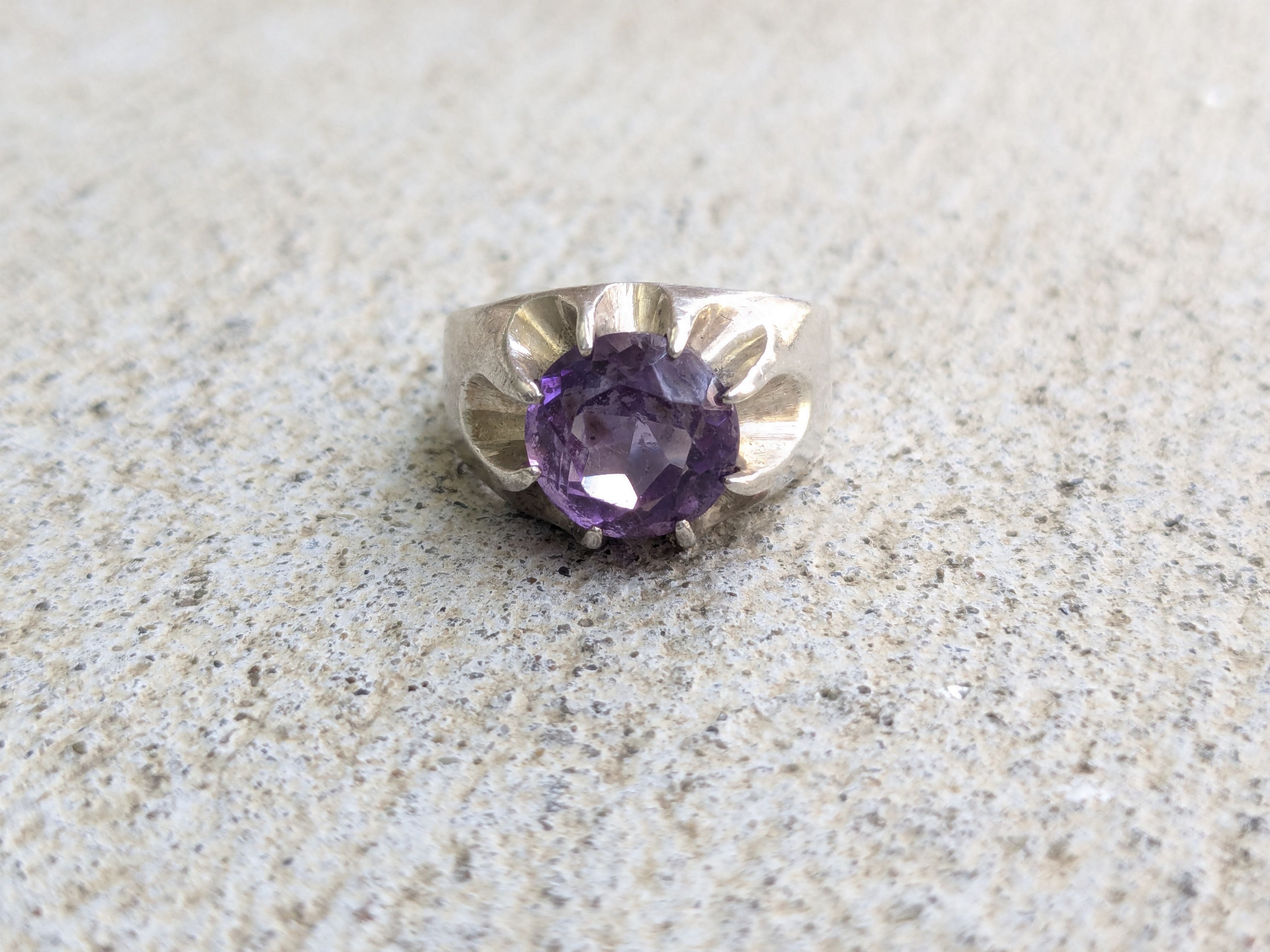 Other Vintage Sterling Silver Ring Purple Amethyst 7 Round Faceted Size ONE SIZE - 5 Thumbnail
