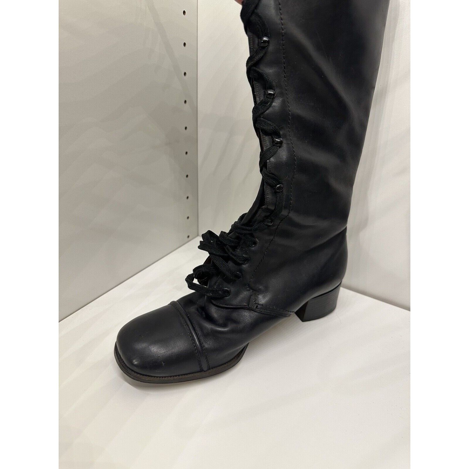 Vintage Vtg Crockett & Jones Corset lace up boots Sherpa Lined Black Size US 5.5 / IT 35.5 - 17 Thumbnail