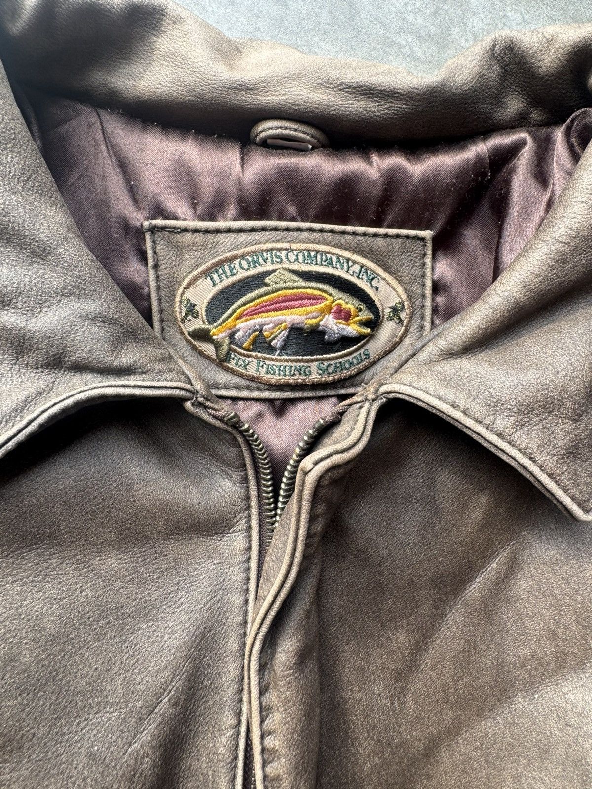 Orvis × Vintage Vintage 90’s/00’s Orvis Fly Fishing School Leather Jacket Size US L / EU 52-54 / 3 - 4 Thumbnail