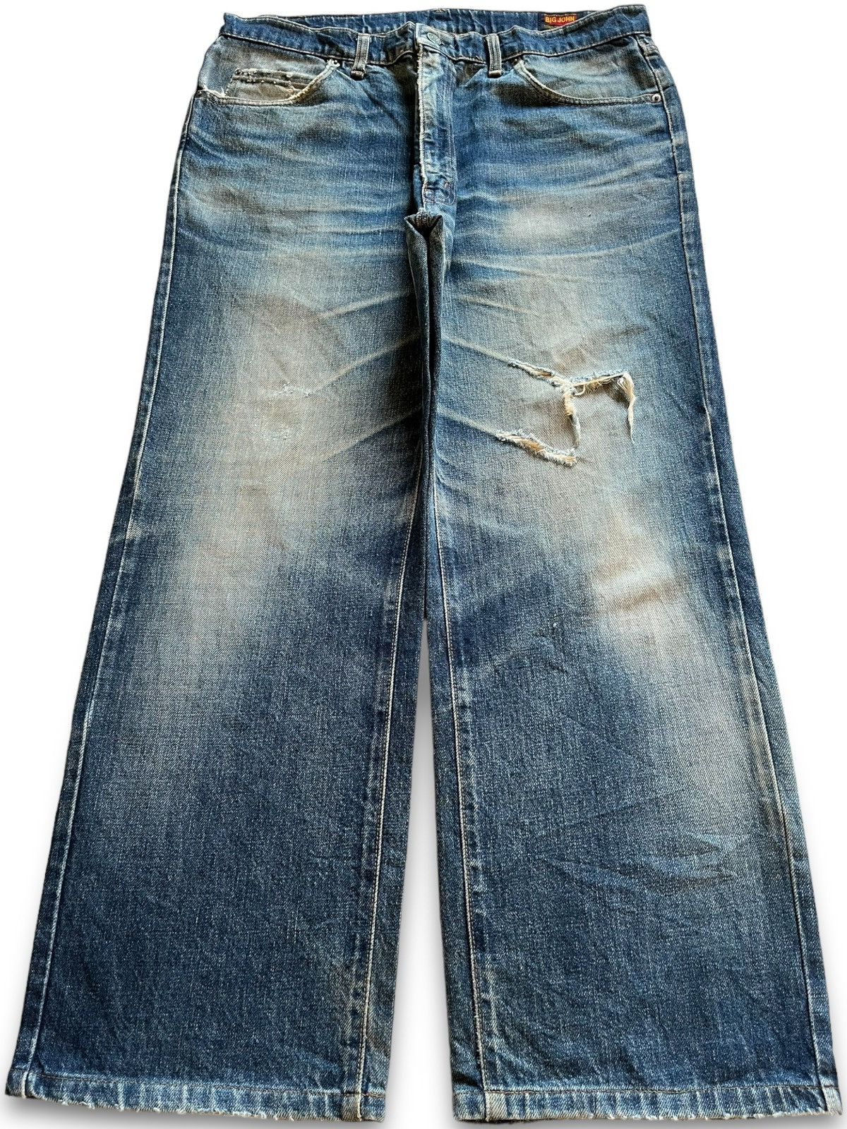 image of Vintage Big John Blue Denim Rip Distressed Baggy Jeans, Men's (Size 36)