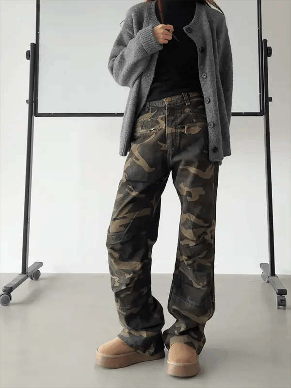 Vintage Camo Print Stacked Flare Pants Size US 33 - 1 Thumbnail