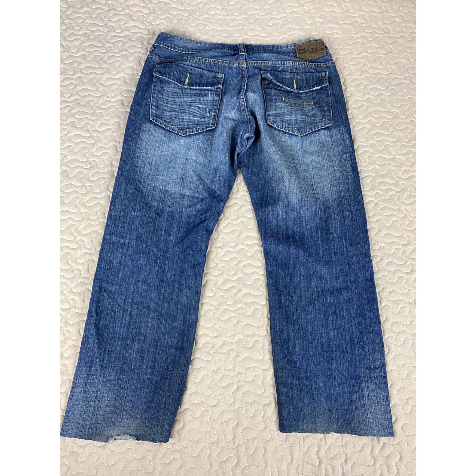 Denime VINTAGE Cloque & Dagger Mens Jeans Bootcut Denim Blue 36 Regular Inseam 28 Hip Hop Flap Pockets Unhemmed Pockets Mens Size US 36 / EU 52 - 3 Thumbnail