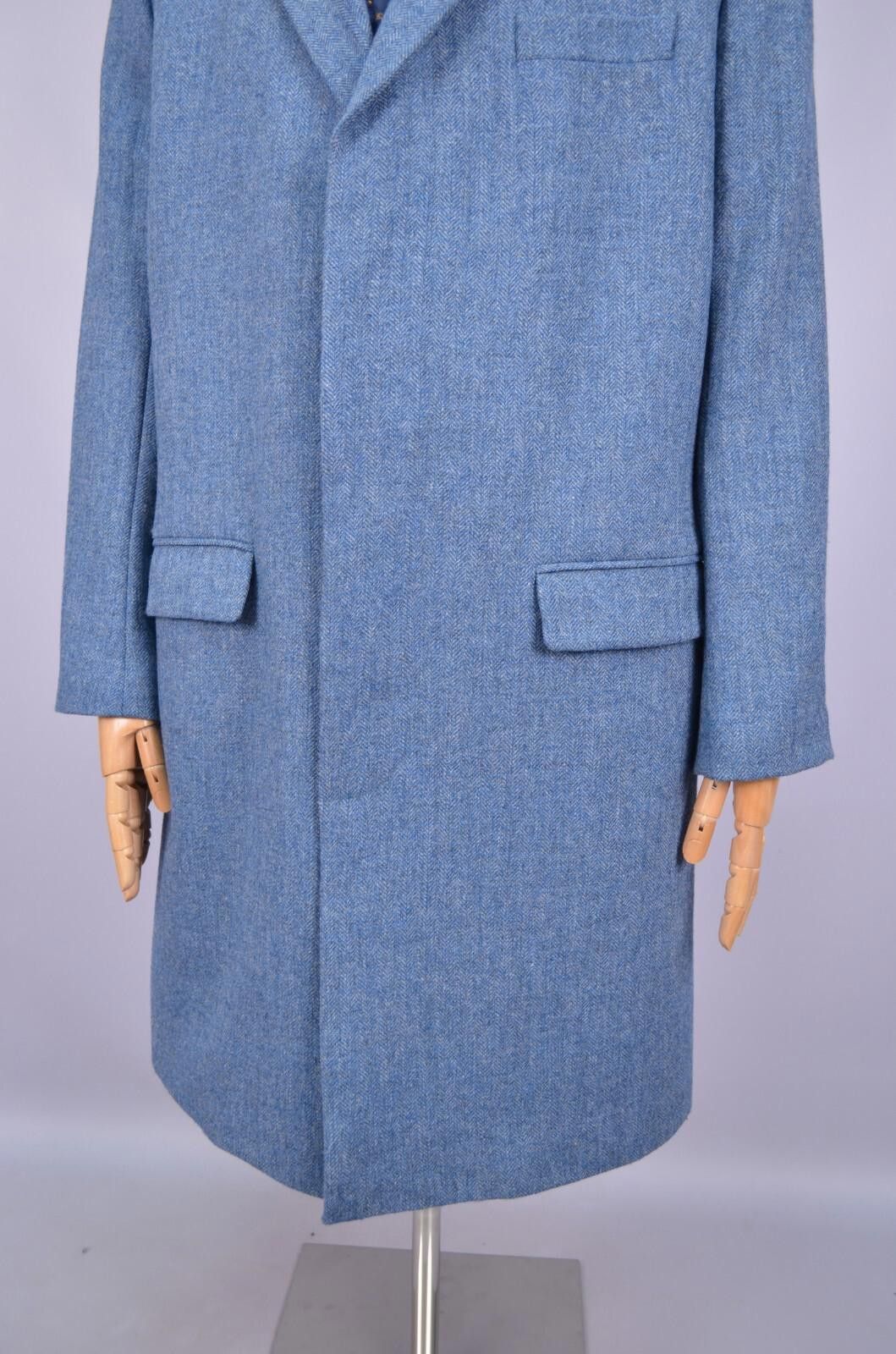 Designer Samuel Windsor 100% Wool Herringbone Blue Coat Jacket Sz 40" Size US L / EU 52-54 / 3 - 5 Thumbnail