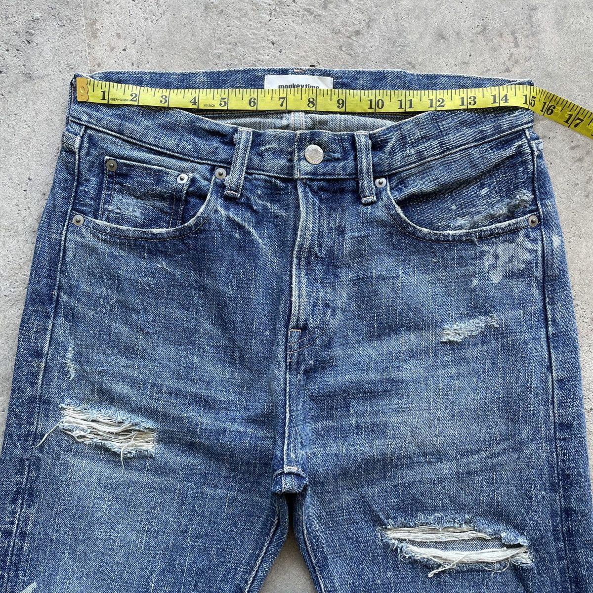 Japanese Brand Vintage Monkey Time Japan Ripped Jeans Faded Pants Denim Size US 30 / EU 46 - 5 Thumbnail