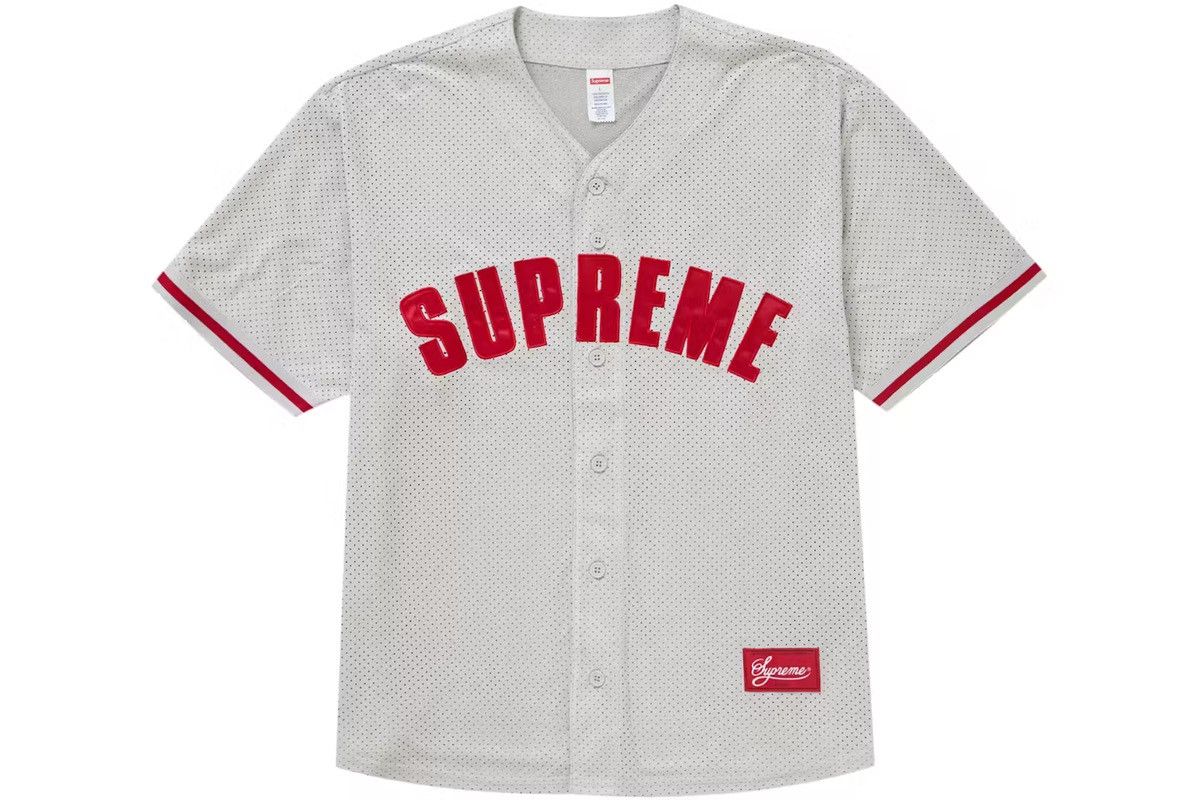 image of Supreme Ultrasuede Mesh Baseball Jersey Navy (Size Small) in Grey, Men's