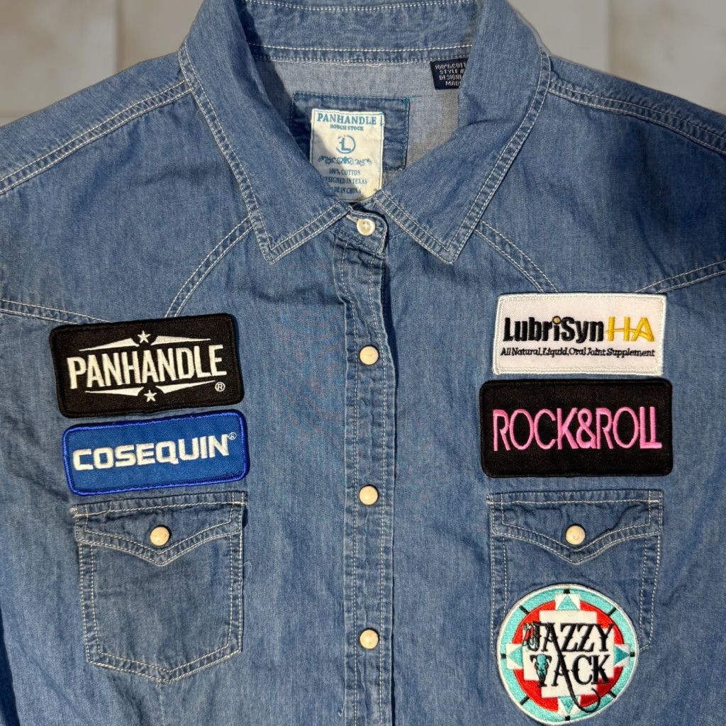 Vintage Panhandle Slim Shirt Denim Western Pearl Snap L Blue Plaid Long Sleeve Women's Regular Button-Up Collared Western Theme Vintage? No. Size L / US 10 / IT 46 - 1 Thumbnail
