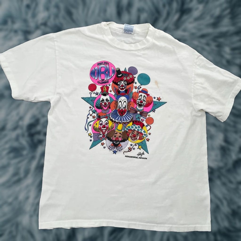 Hanes VINTAGE Ron Lee World Of Clowns Graphic Shirt Adult Large White 90s Cartoon Mens Size US L / EU 52-54 / 3 - 1 Thumbnail