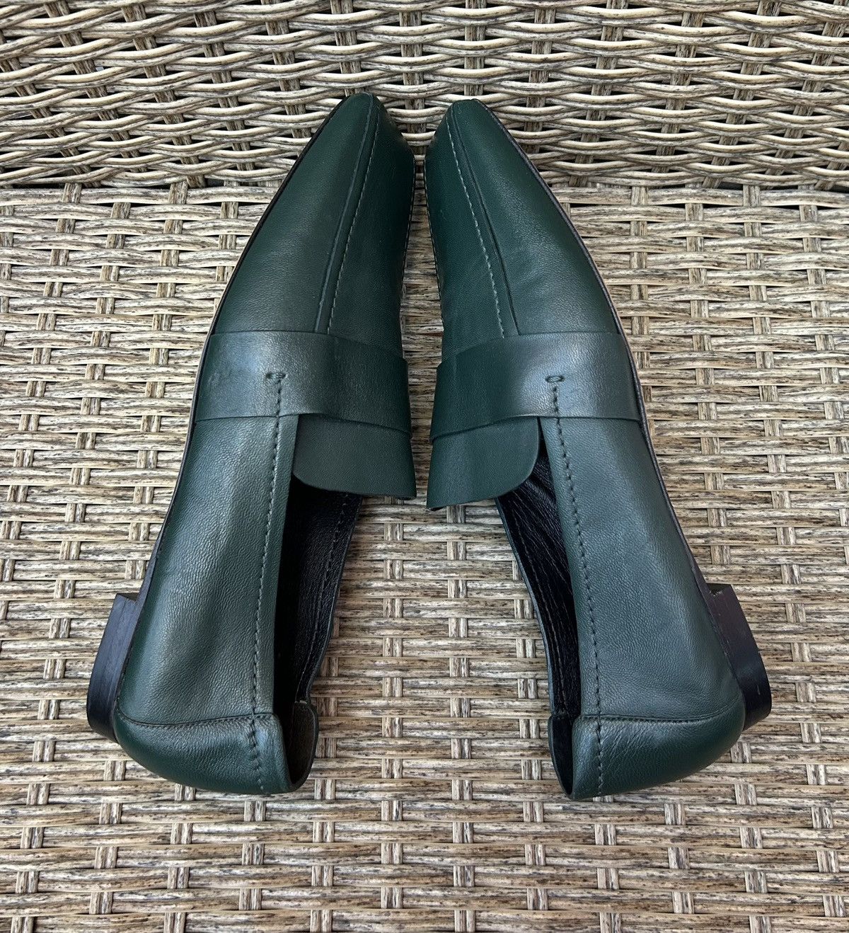 Mansur Gavriel Mansur Gavriel Green Lamb Leather Square Toe Penny Loafers Size US 8 / IT 38 - 7 Thumbnail