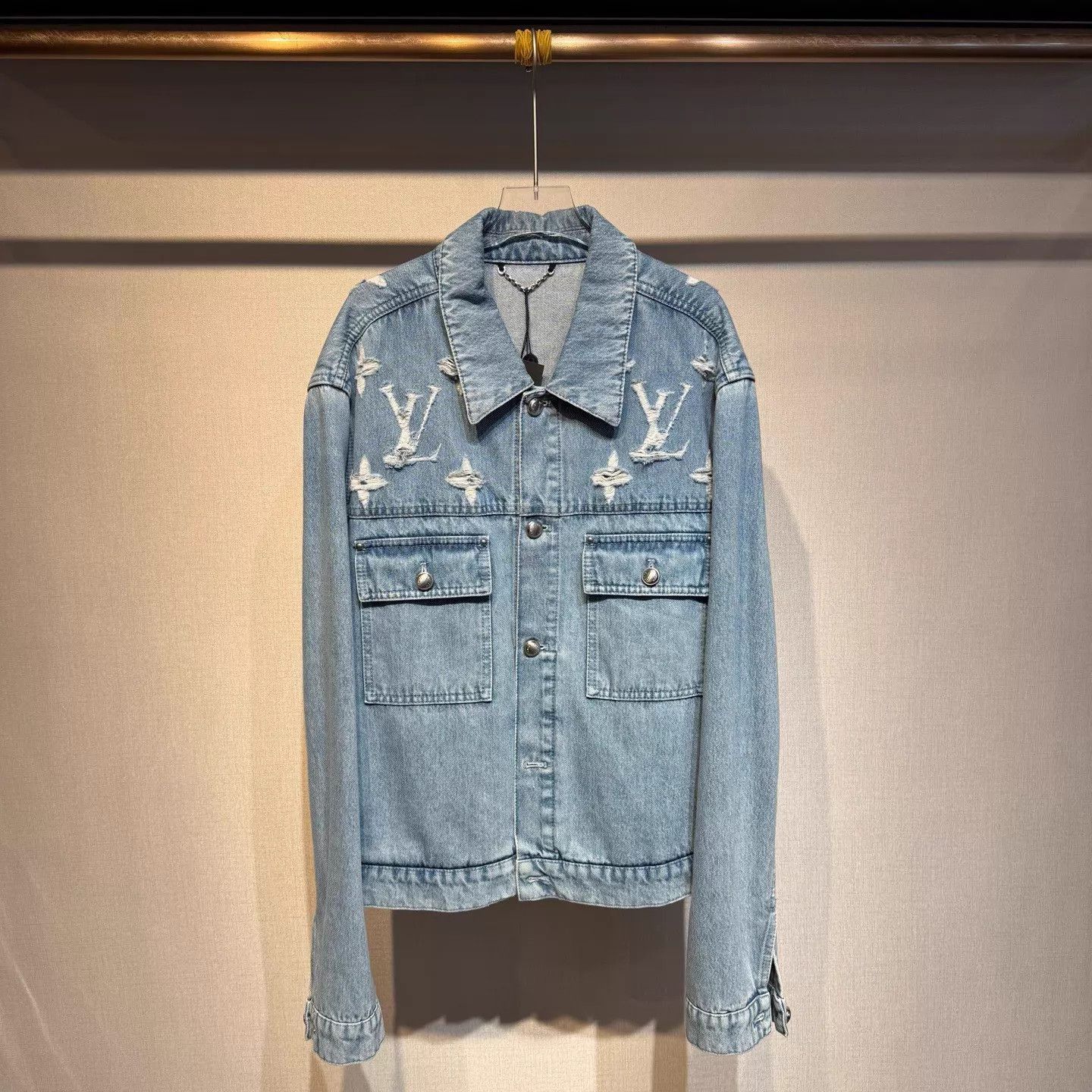 Louis Vuitton Blue Denim Jacket with Distressed Embroidered Details Size US L / EU 52-54 / 3 - 1 Thumbnail