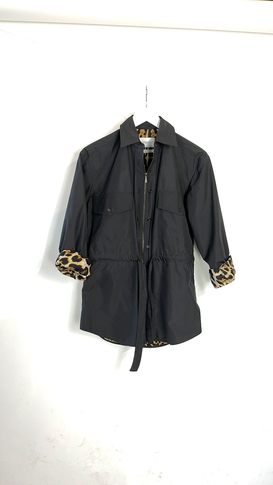 Yves Saint Laurent Yves Saint Laurent Black Leopard-Trim Zip Shirt Jacket Size S / US 4 / IT 40 - 1 Thumbnail