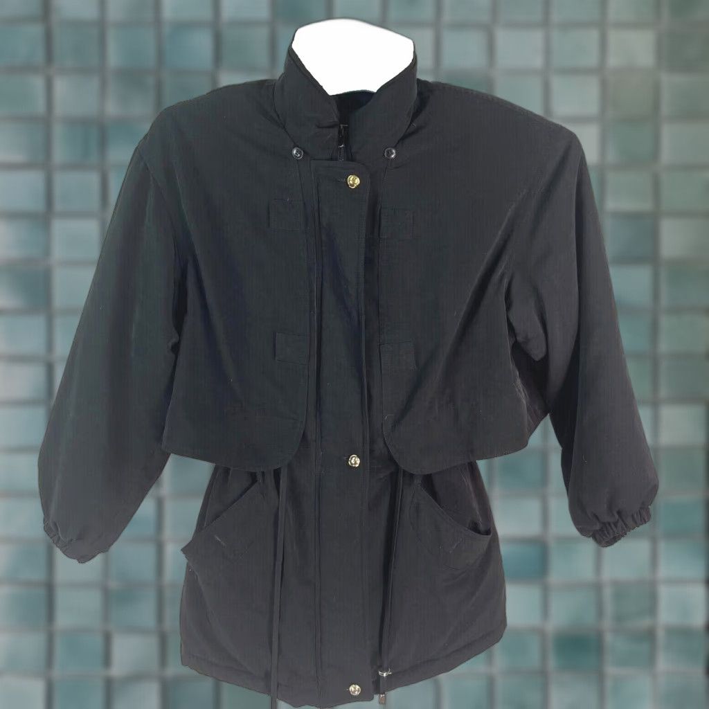 Vintage Fleet Street Womens Jacket Front Pockets Zipper Black Size L Short Sleeve Winter Softshell Polyester Regular Fit 100% Polyester Size L / US 10 / IT 46 - 1 Thumbnail
