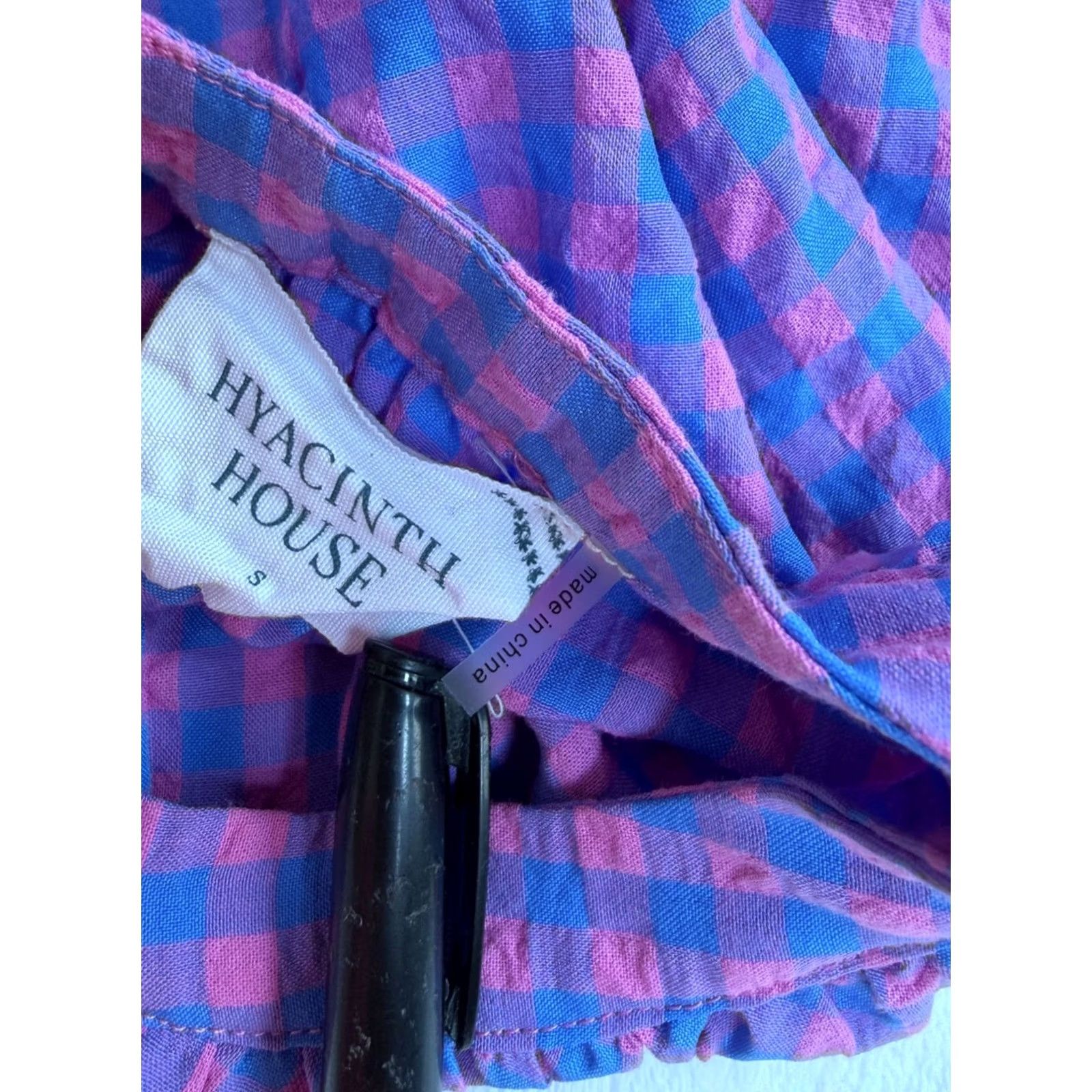 Pinko HYACINTH HOUSE Pink Blue Textured Gingham Rosie Blouse Coastal Preppy Womens Small Size S / US 4 / IT 40 - 4 Thumbnail