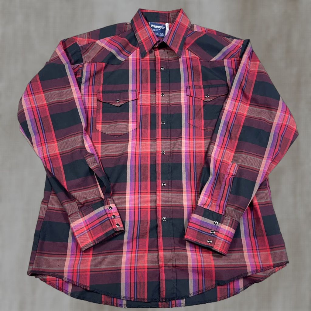 Wrangler VINTAGE Wrangler Shirt Men XL Pearl Snap Cowboy Western Plaid Red Cotton Long Sleeve 17 35 Size US XL / EU 56 / 4 - 1 Thumbnail