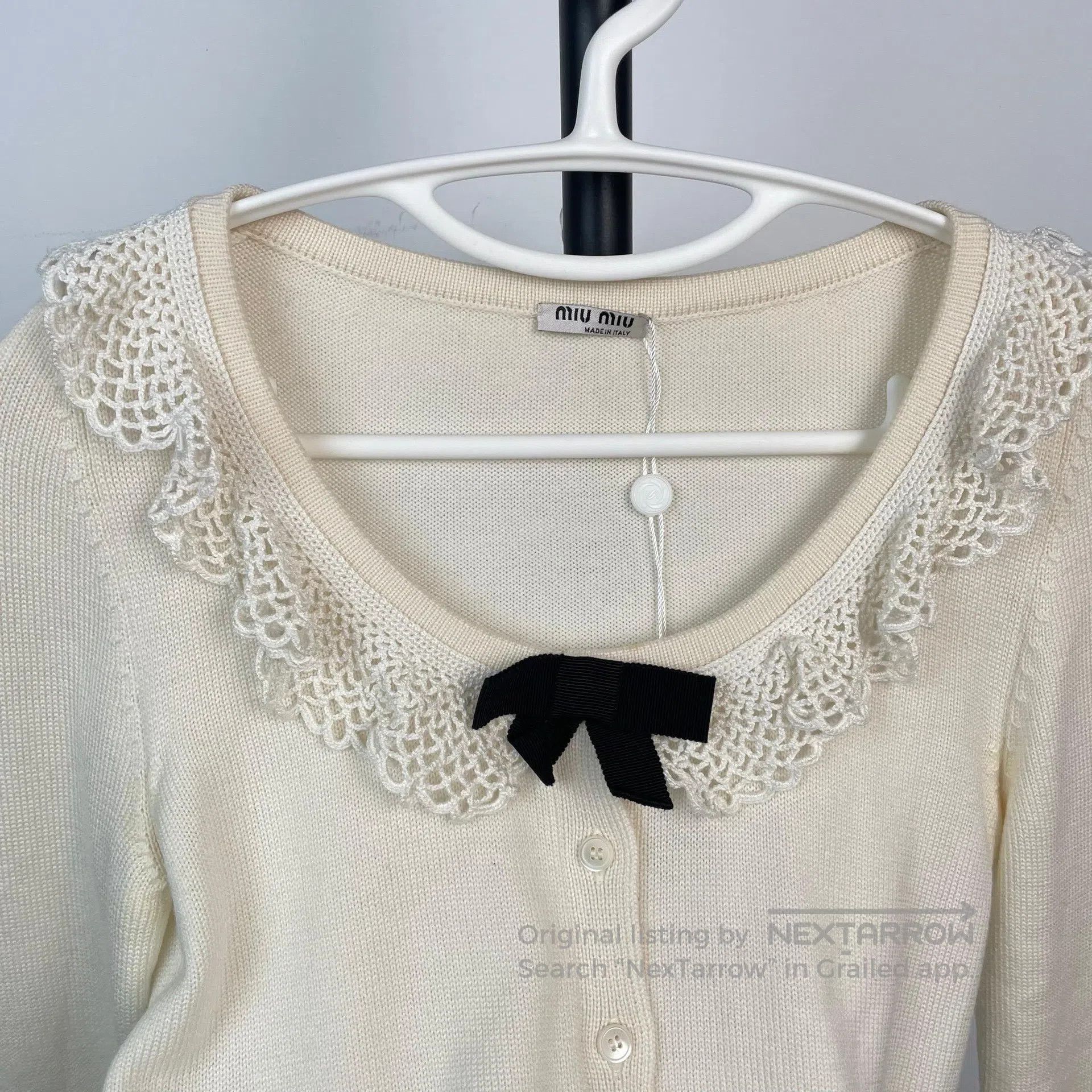 Miu Miu Miu Miu Ivory Ruffled Knit Short Sleeve Thin Top| Size XS / US 0-2 / IT 36-38 - 2 Thumbnail