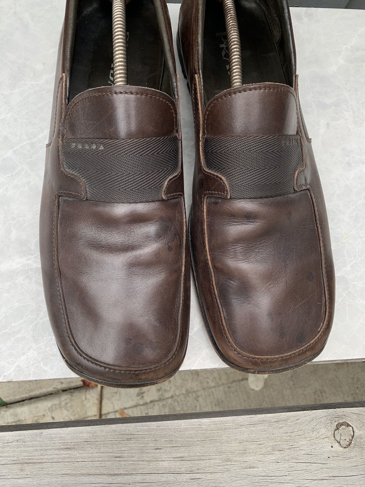 Vintage Prada Loafers Square Toe Leather 90s Mens 10 Slip
