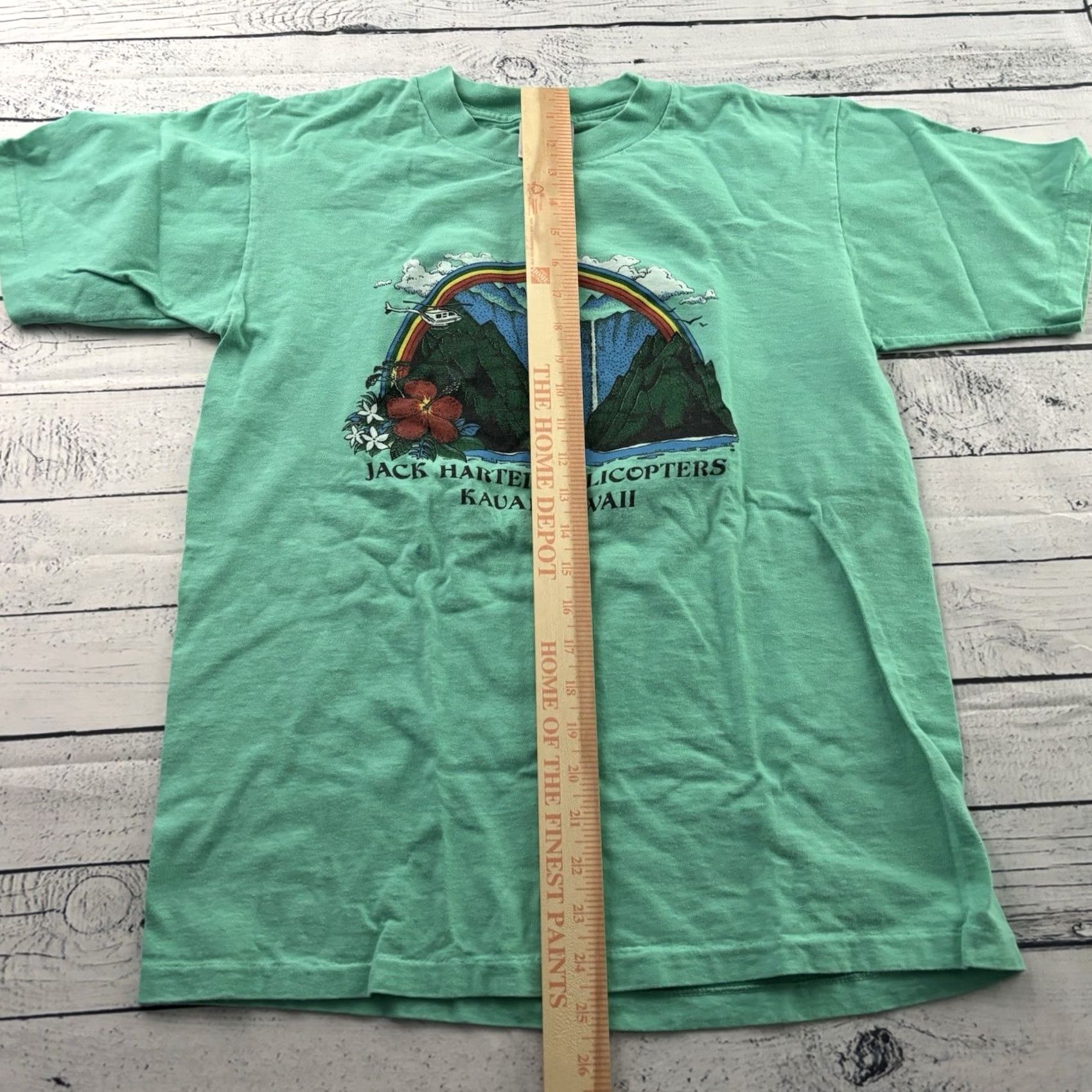 Vintage Oneita Power T Jack Harter Helicopters Kauai Hawaii Short Sleeve T Shirt Men's L Teal Size US L / EU 52-54 / 3 - 3 Thumbnail